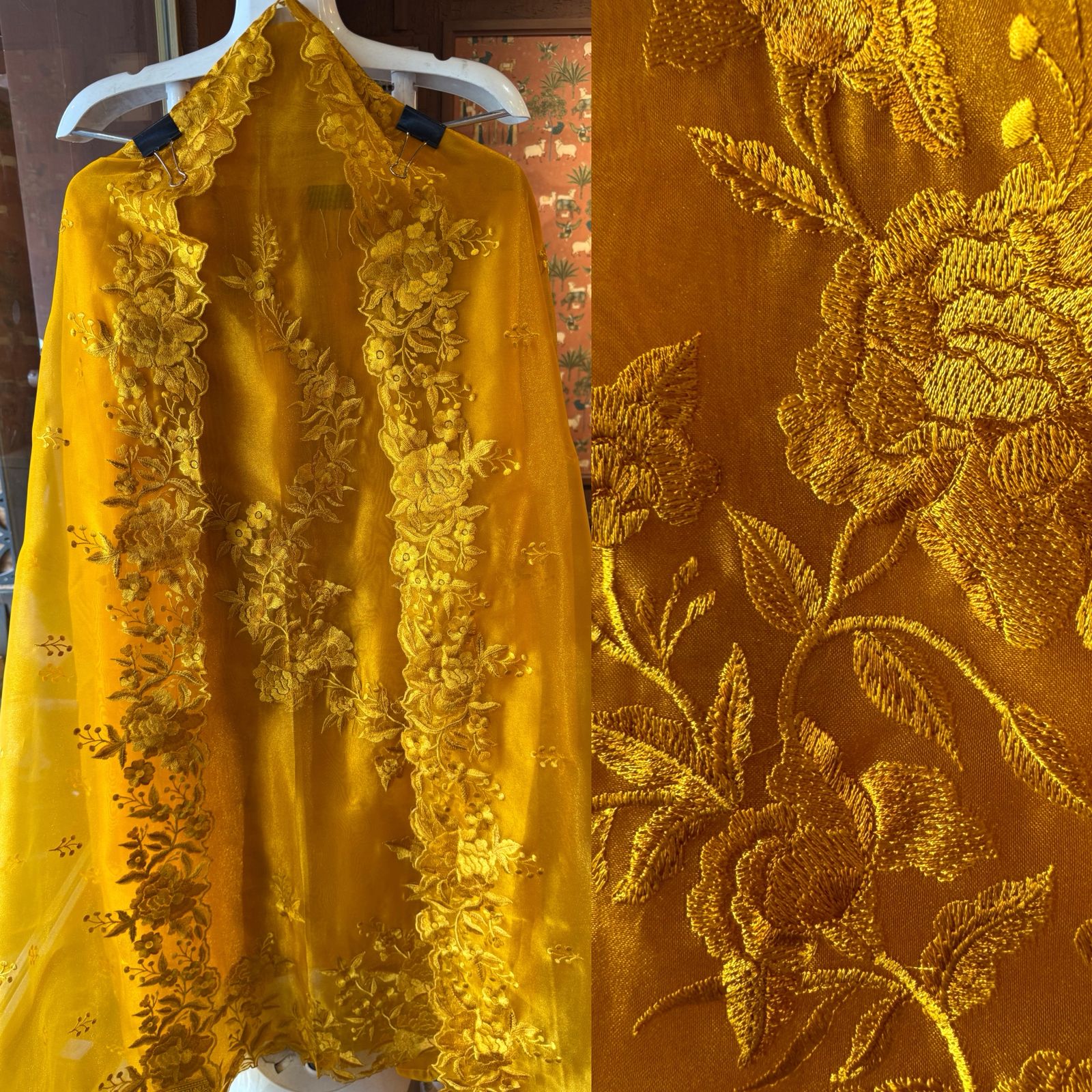 Pure Glass tissue Heavy floral thread embroidered Suit