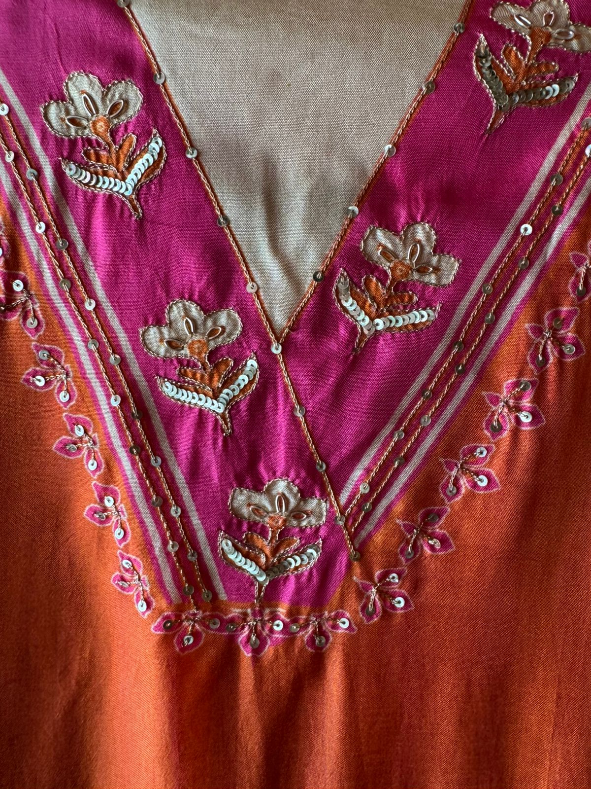Dual-shade orange and pink half-half style Shirt