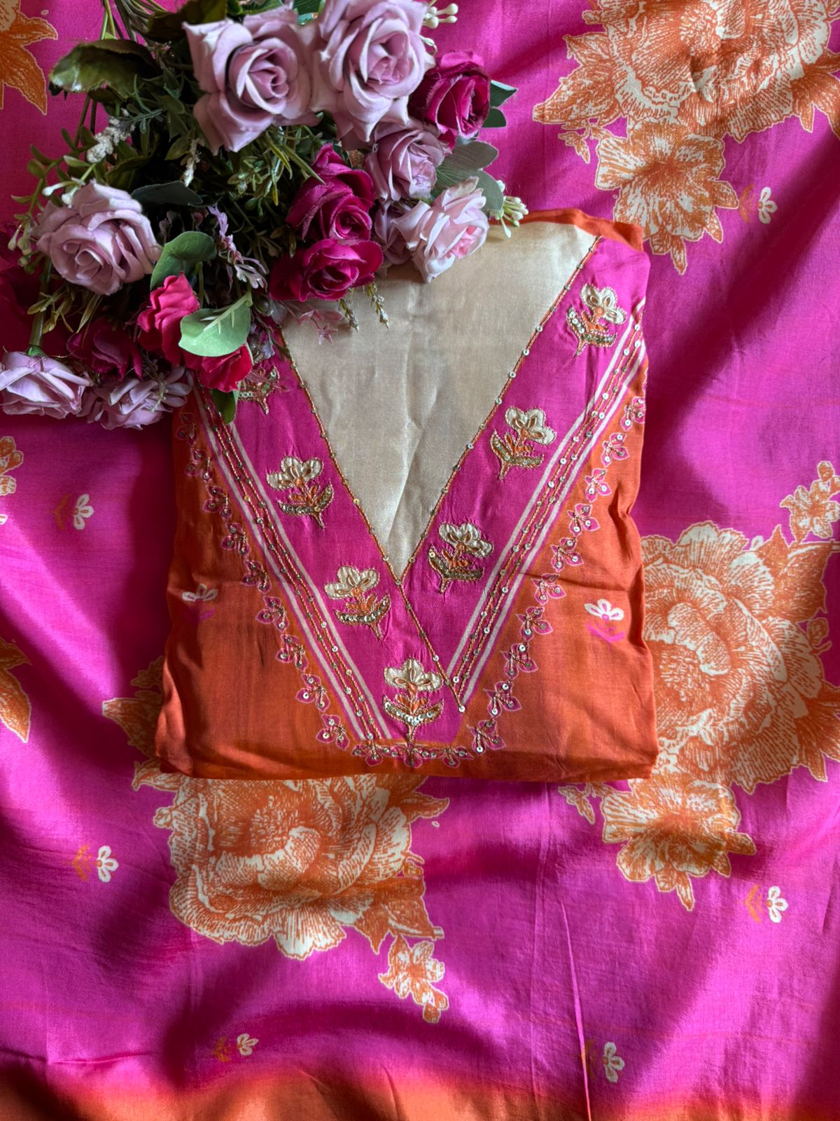 Dual-shade orange and pink half-half style Shirt