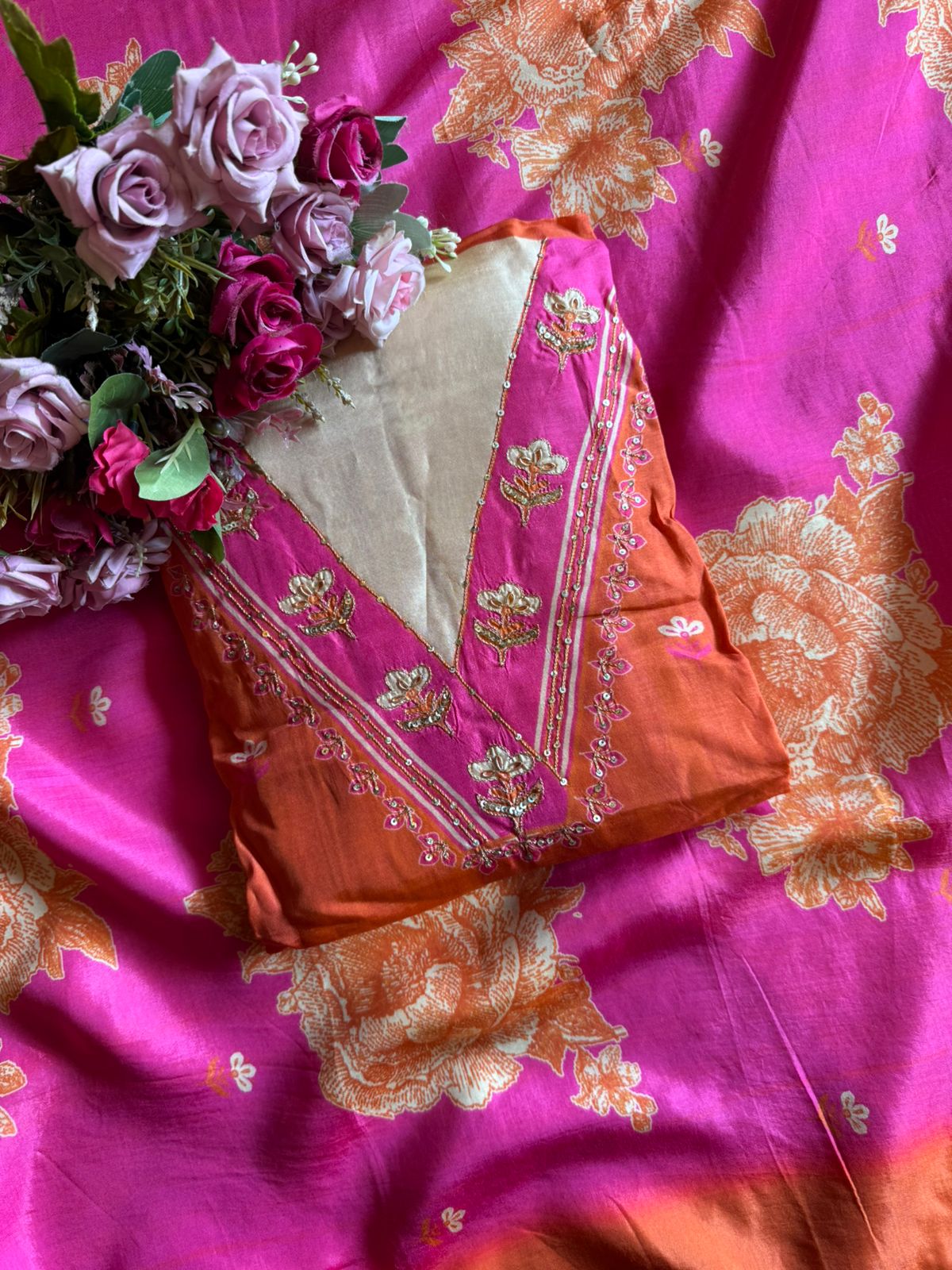 Dual-shade orange and pink half-half style Shirt