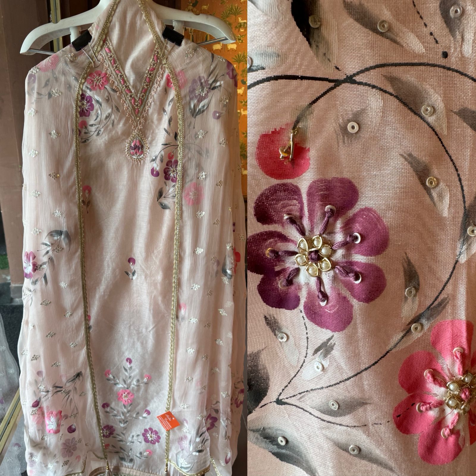 Pure chanderi unstitched Suit