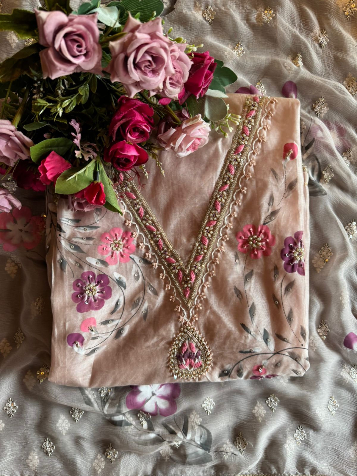 Pure chanderi unstitched Suit