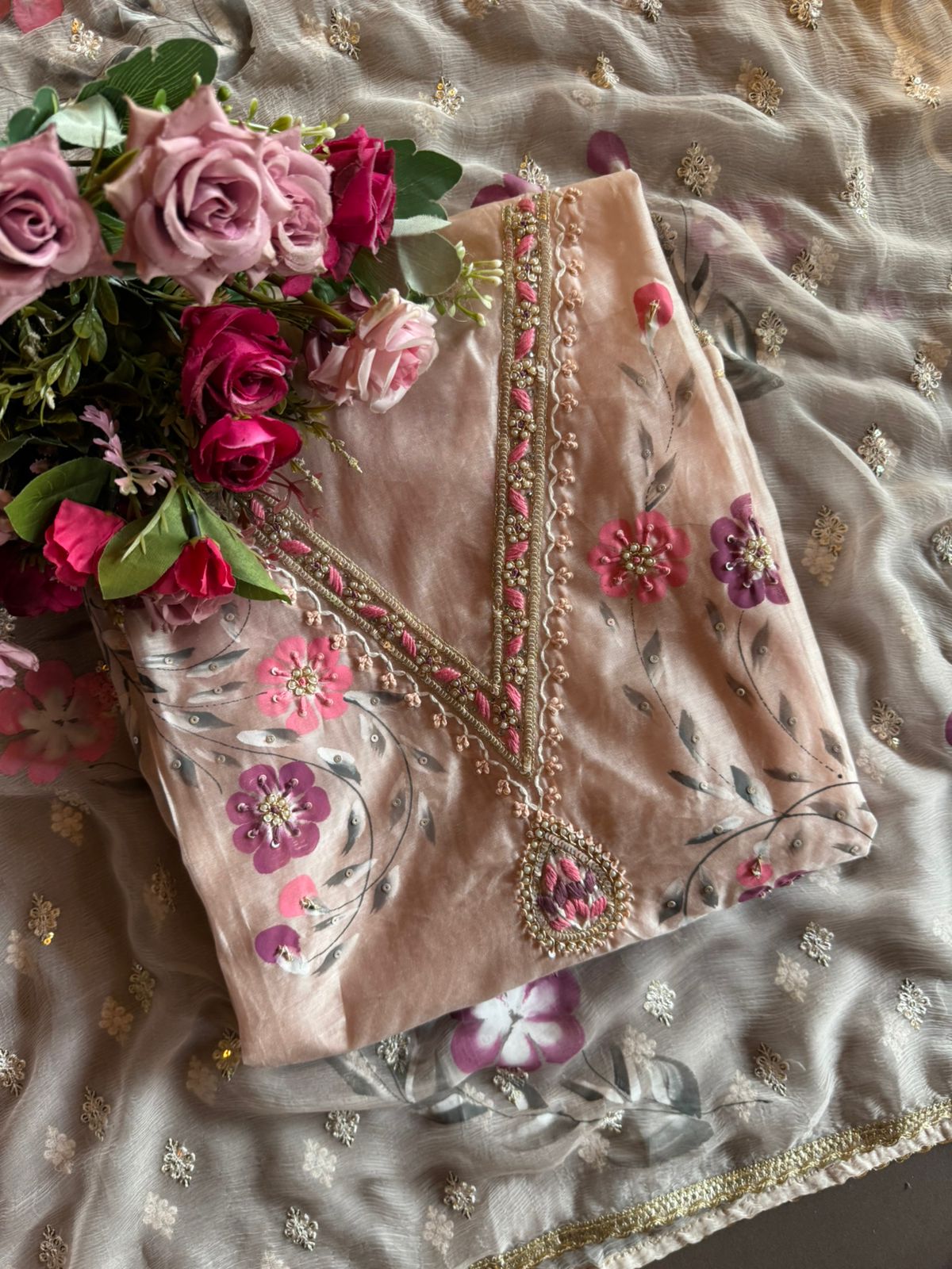 Pure chanderi unstitched Suit