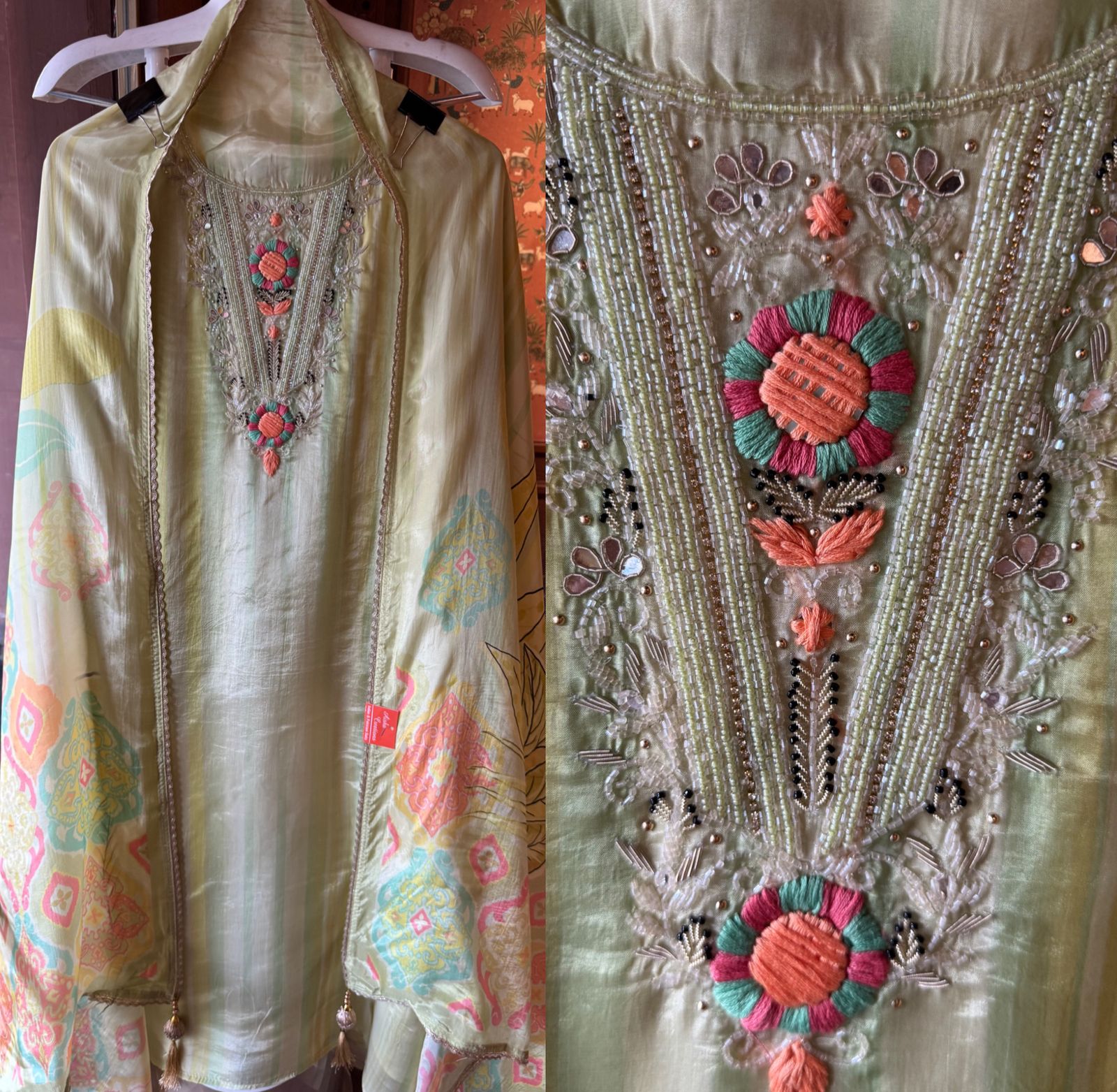 V-shape with heavy embroidered yoke