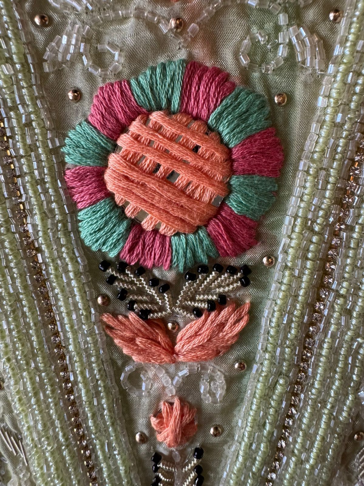 V-shape with heavy embroidered yoke