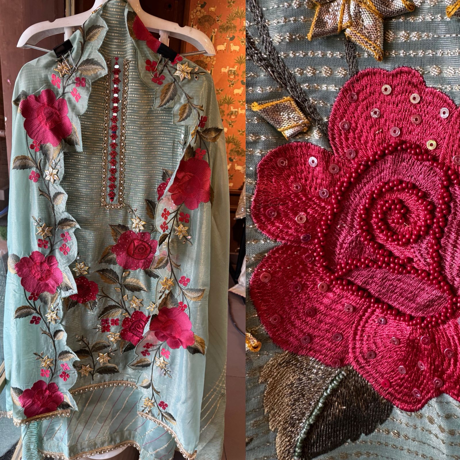 Self woven Shimmer tissue unstitched Shirt