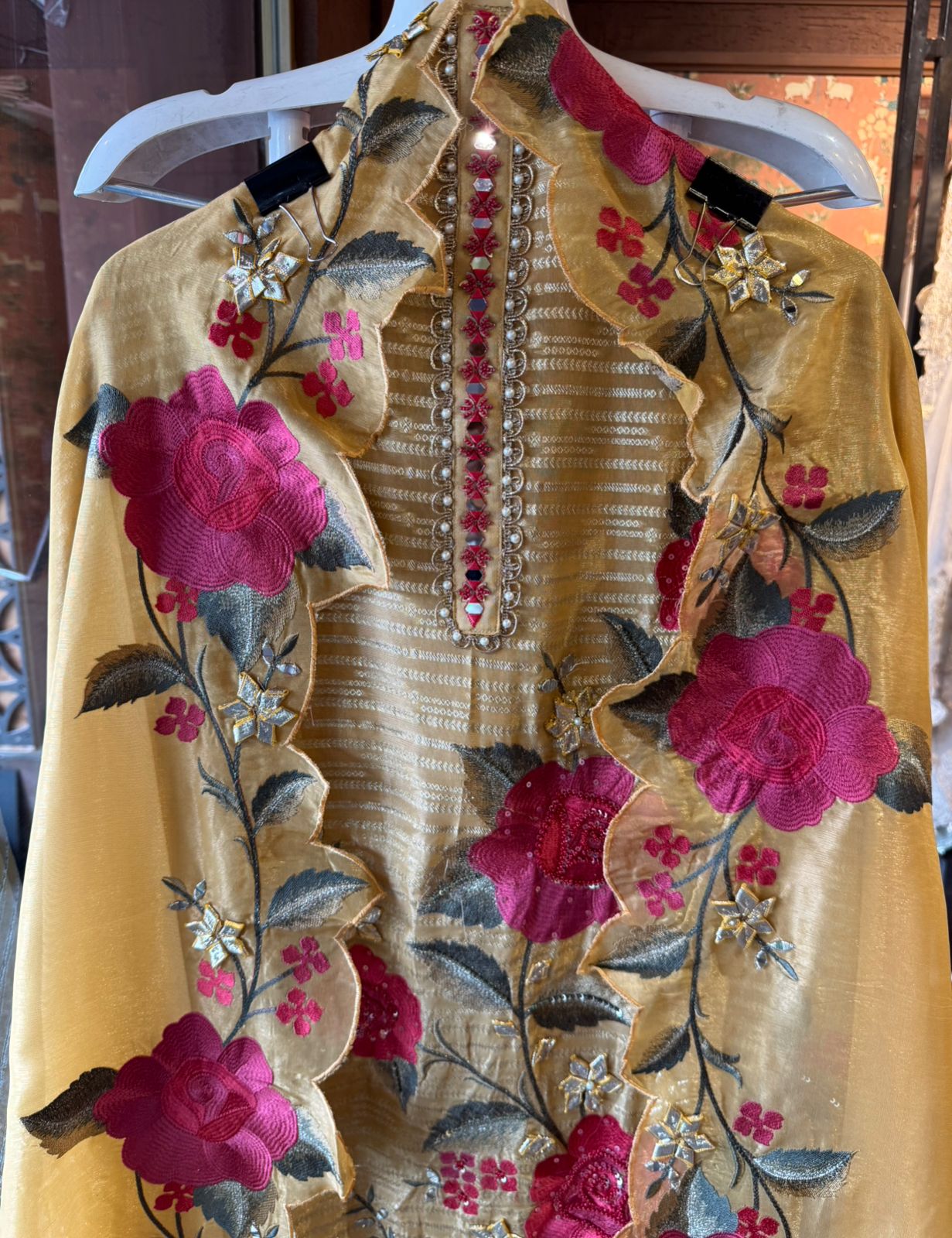 Self woven Shimmer tissue unstitched Shirt