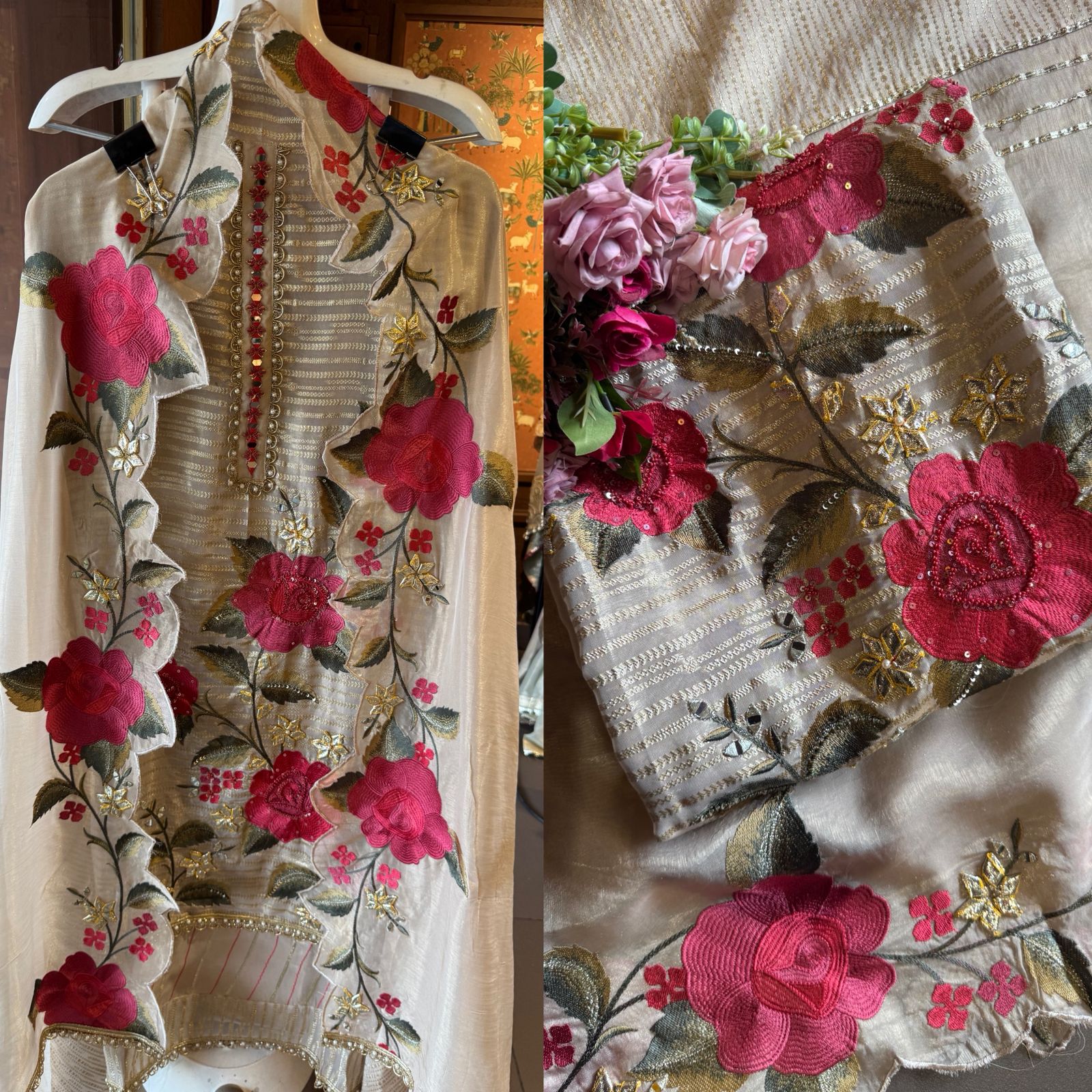 Self woven Shimmer tissue unstitched Shirt