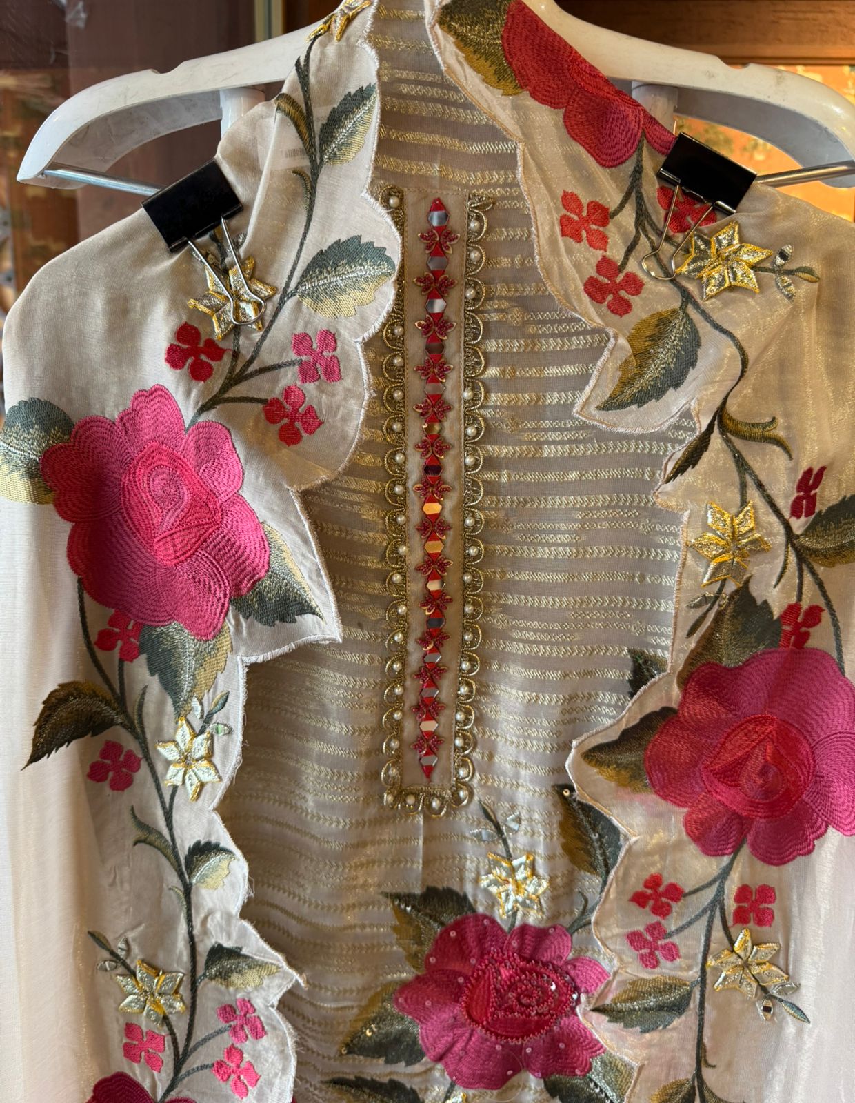 Self woven Shimmer tissue unstitched Shirt