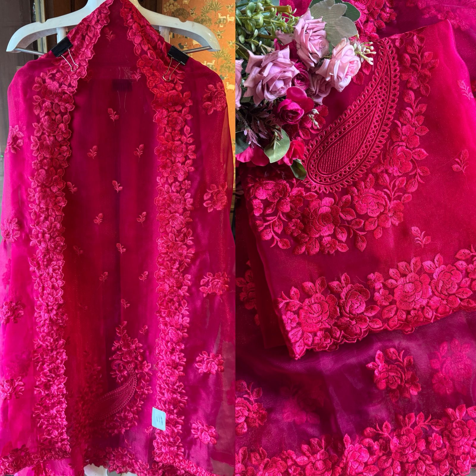 Glass tissue Heavy floral thread embroidered Suit