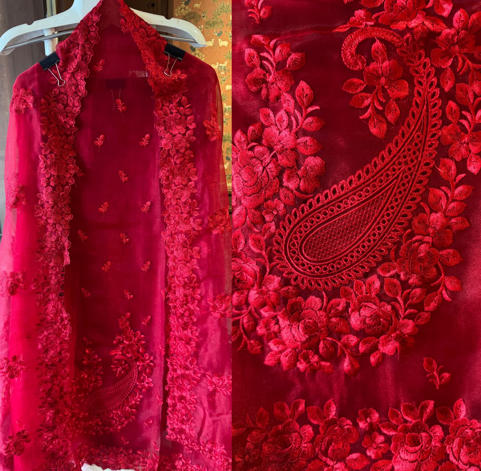 Glass tissue Heavy floral thread embroidered Suit