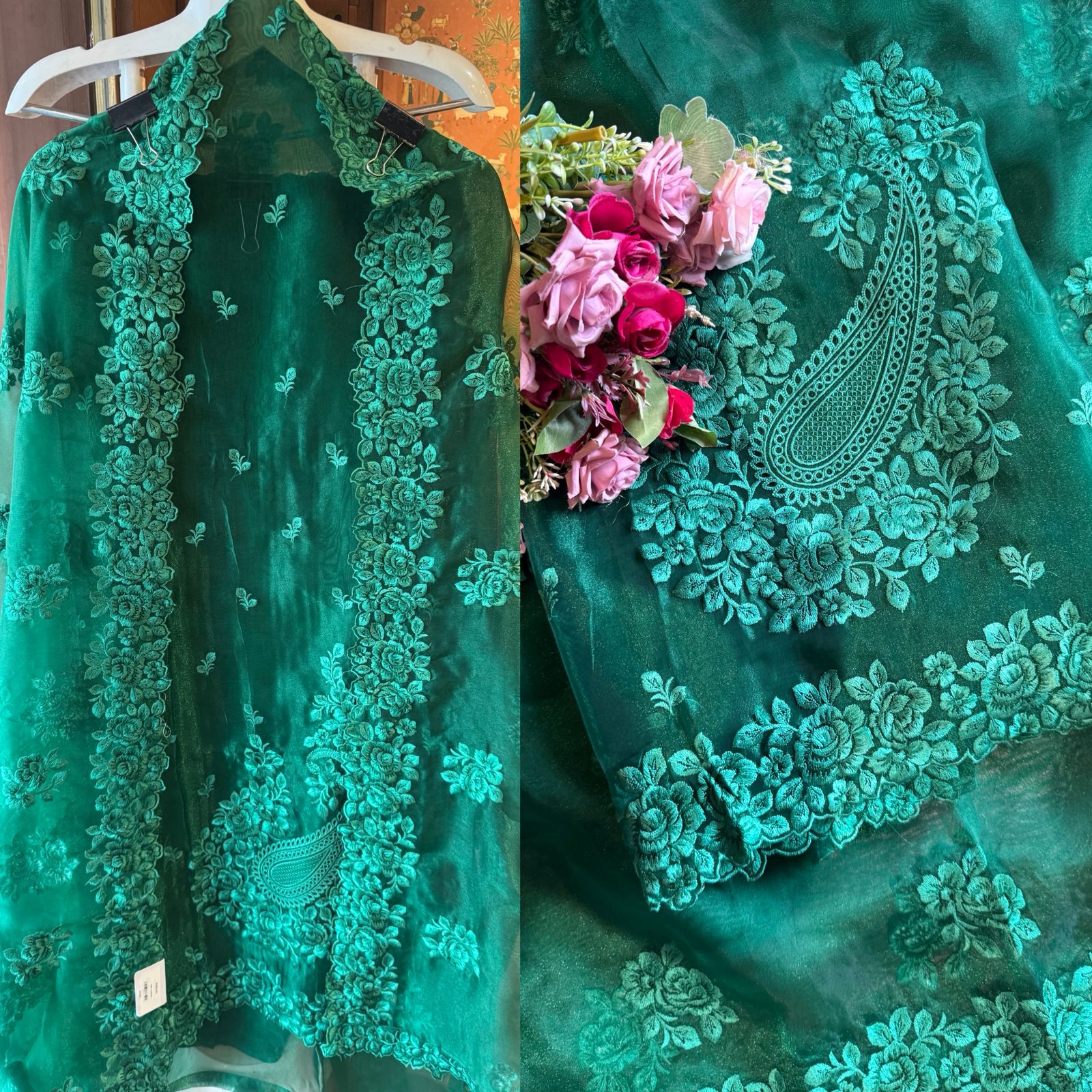 Glass tissue Heavy floral thread embroidered Suit