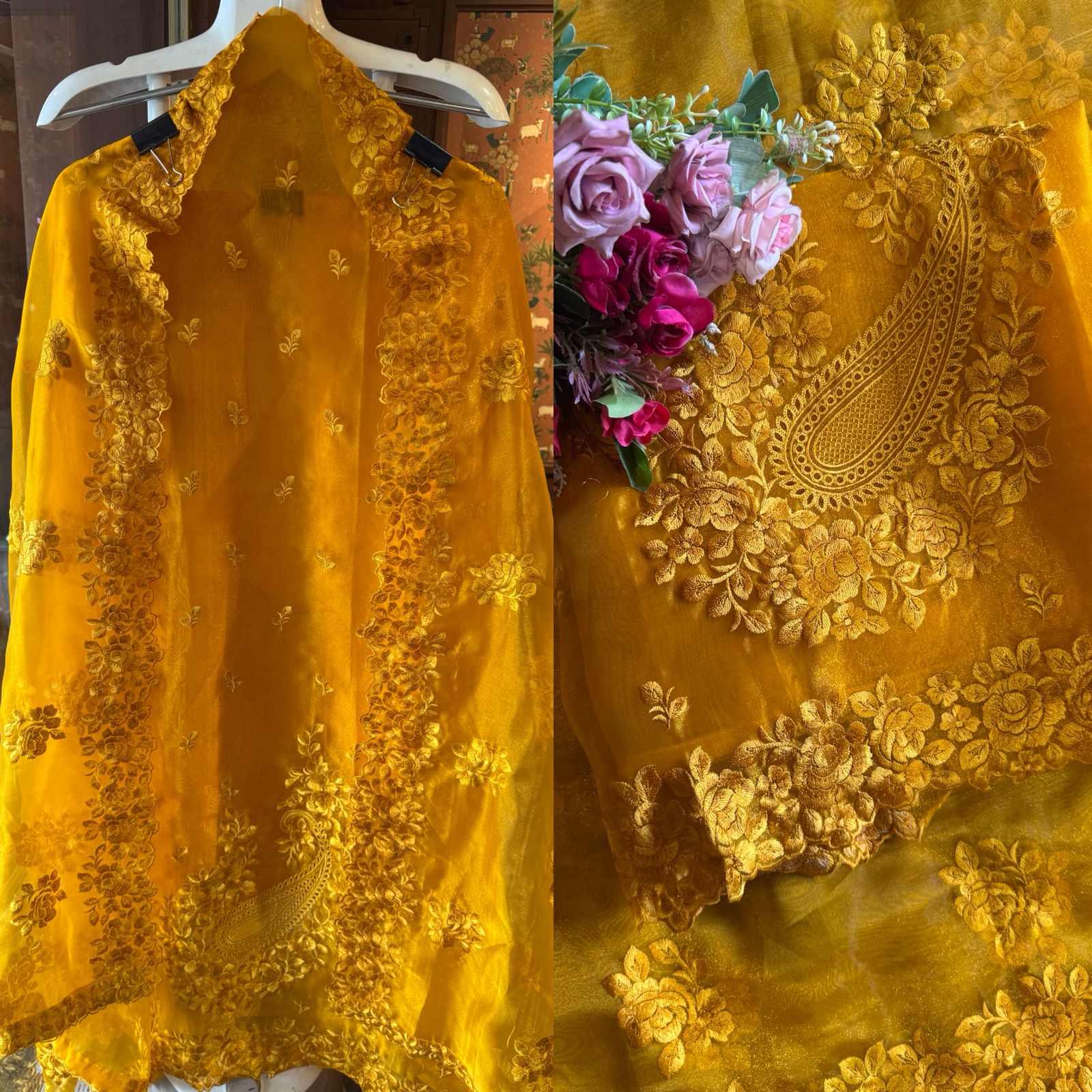 Glass tissue Heavy floral thread embroidered Suit