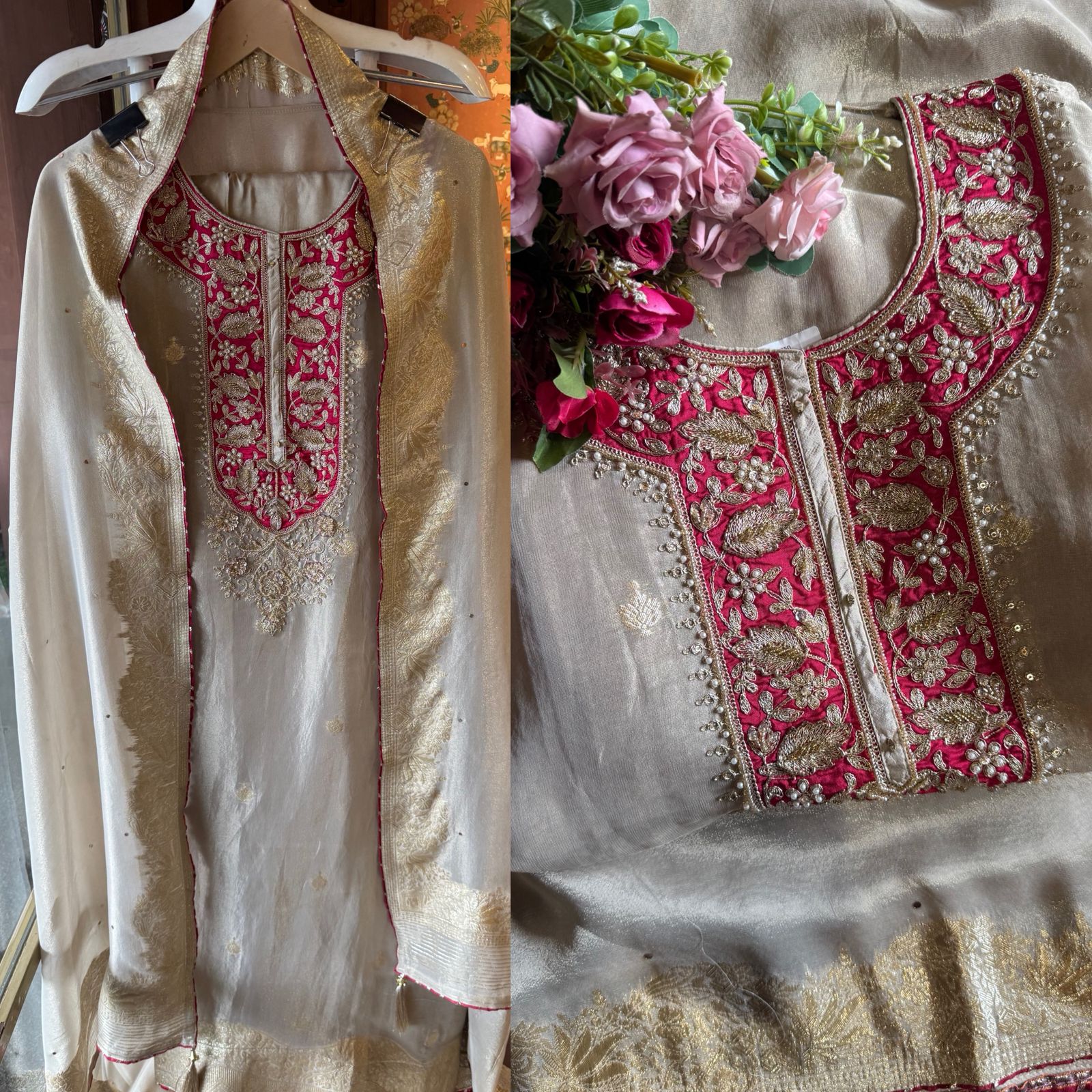 Striking contrast panel with heavy zari