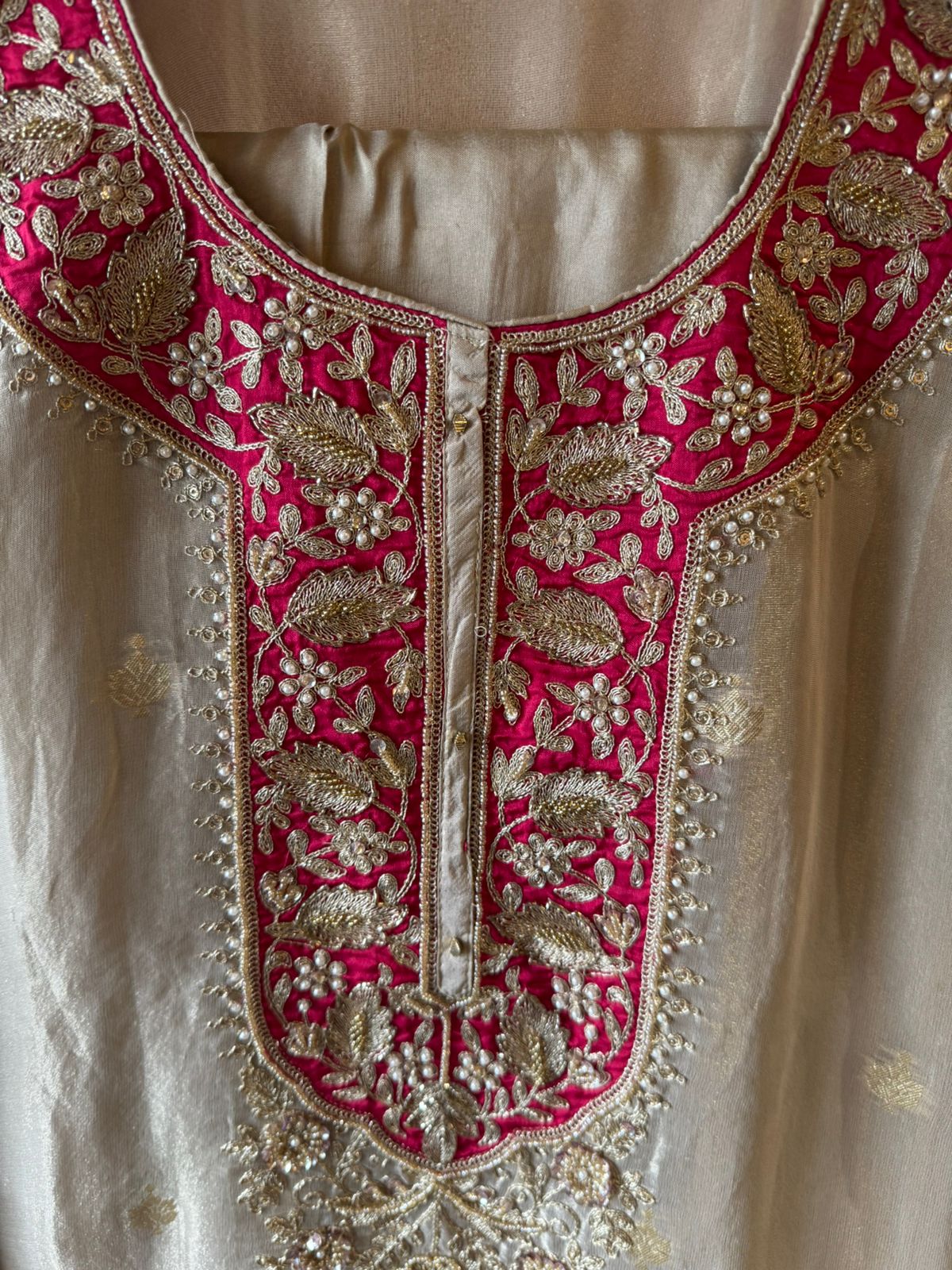 Striking contrast panel with heavy zari