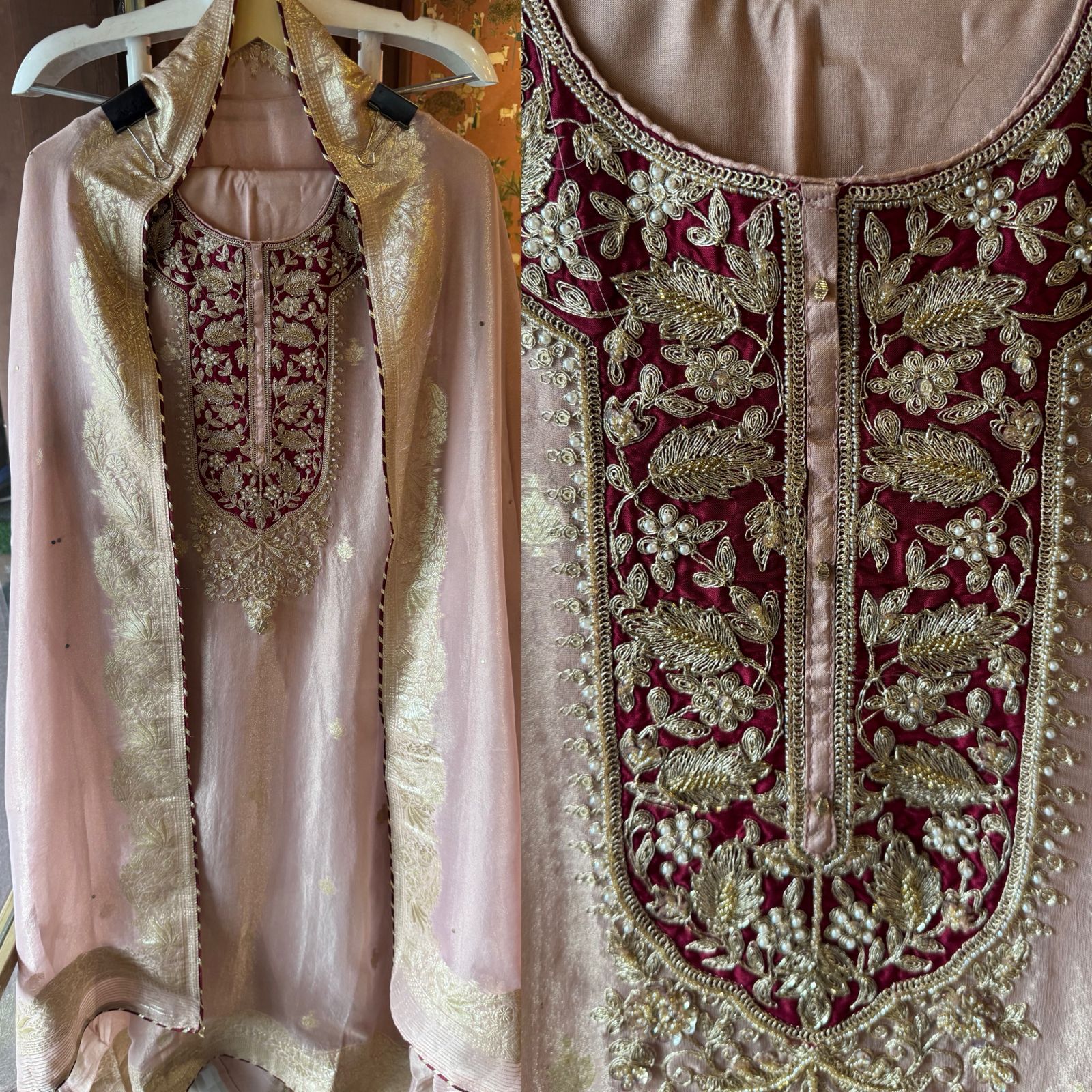 Striking contrast panel with heavy zari