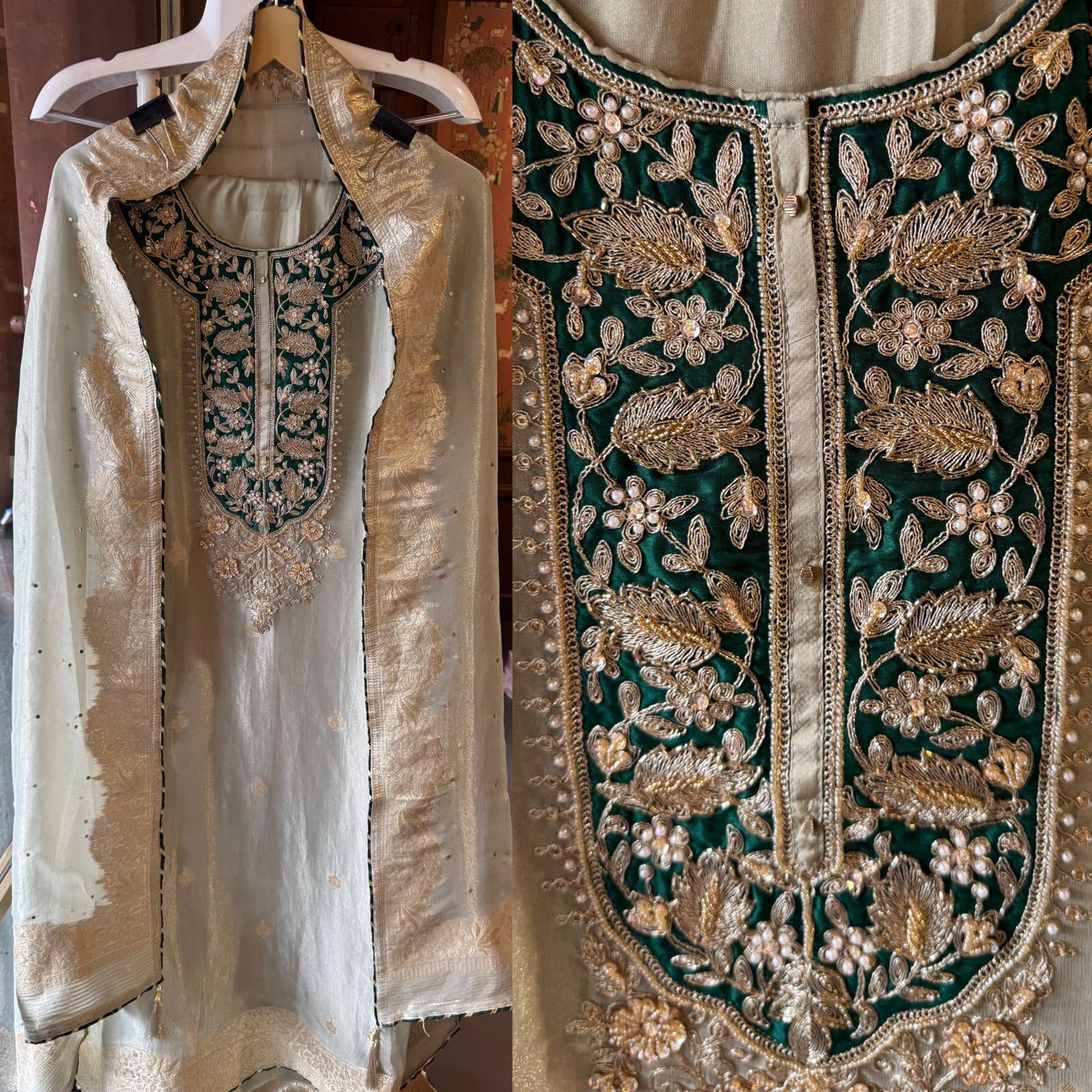 Striking contrast panel with heavy zari