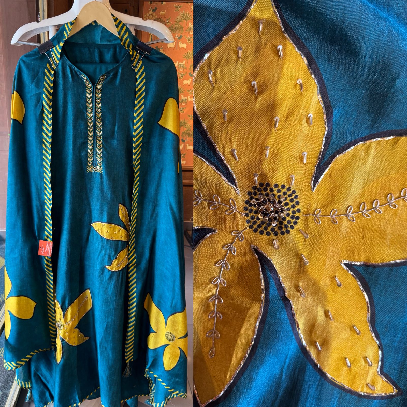Teal-blue ethnic kurta