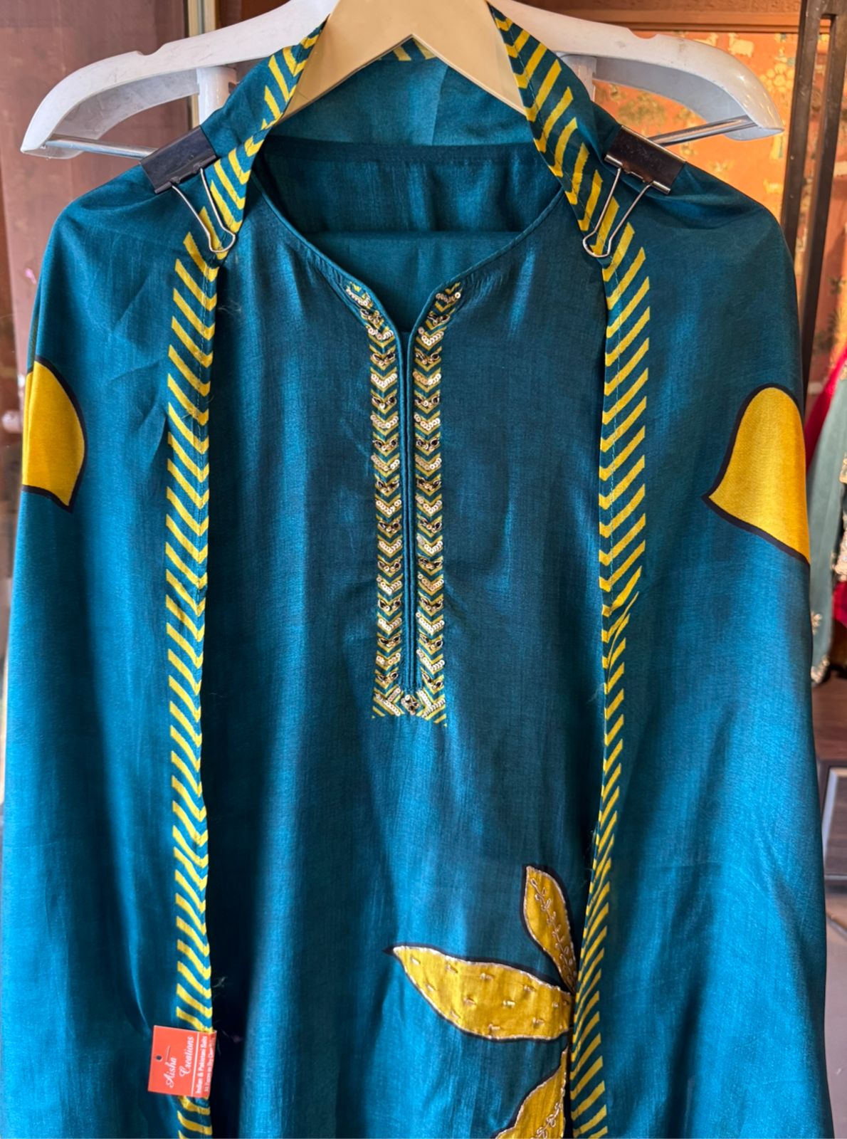 Teal-blue ethnic kurta