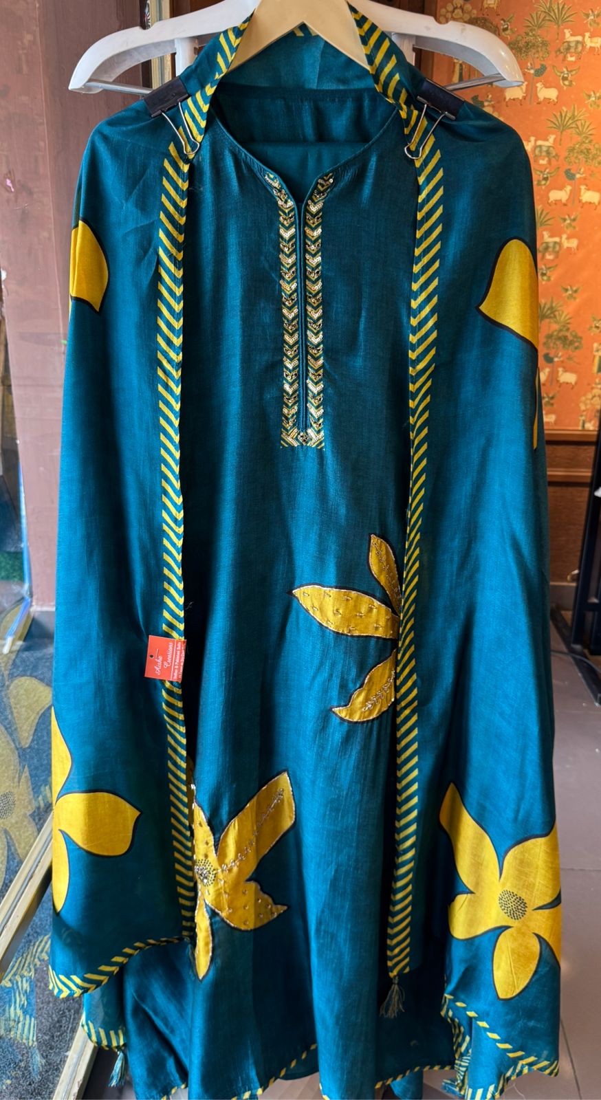 Teal-blue ethnic kurta