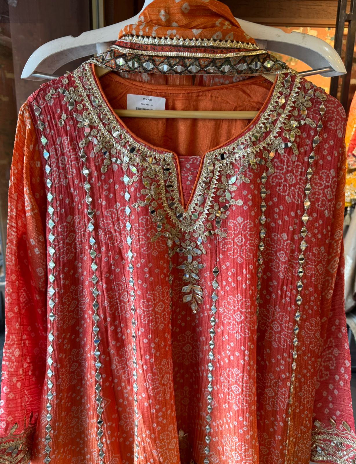 Ombré shaded crushed tissue bandhani printed sharara