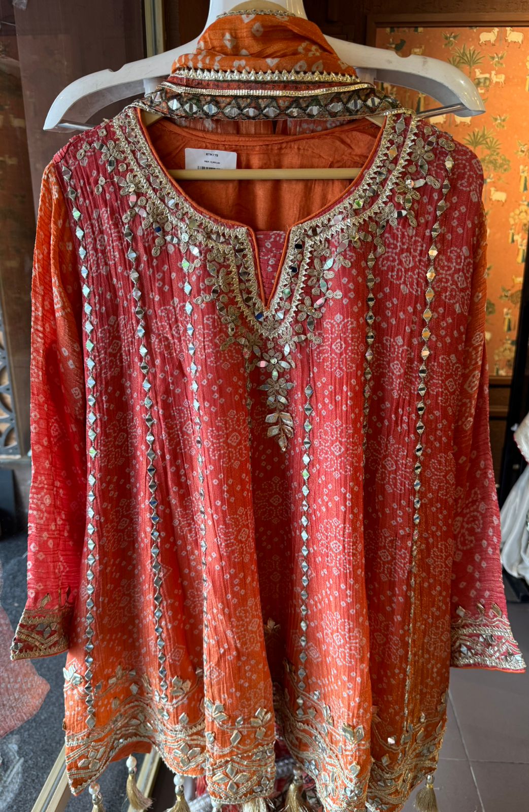 Ombré shaded crushed tissue bandhani printed sharara