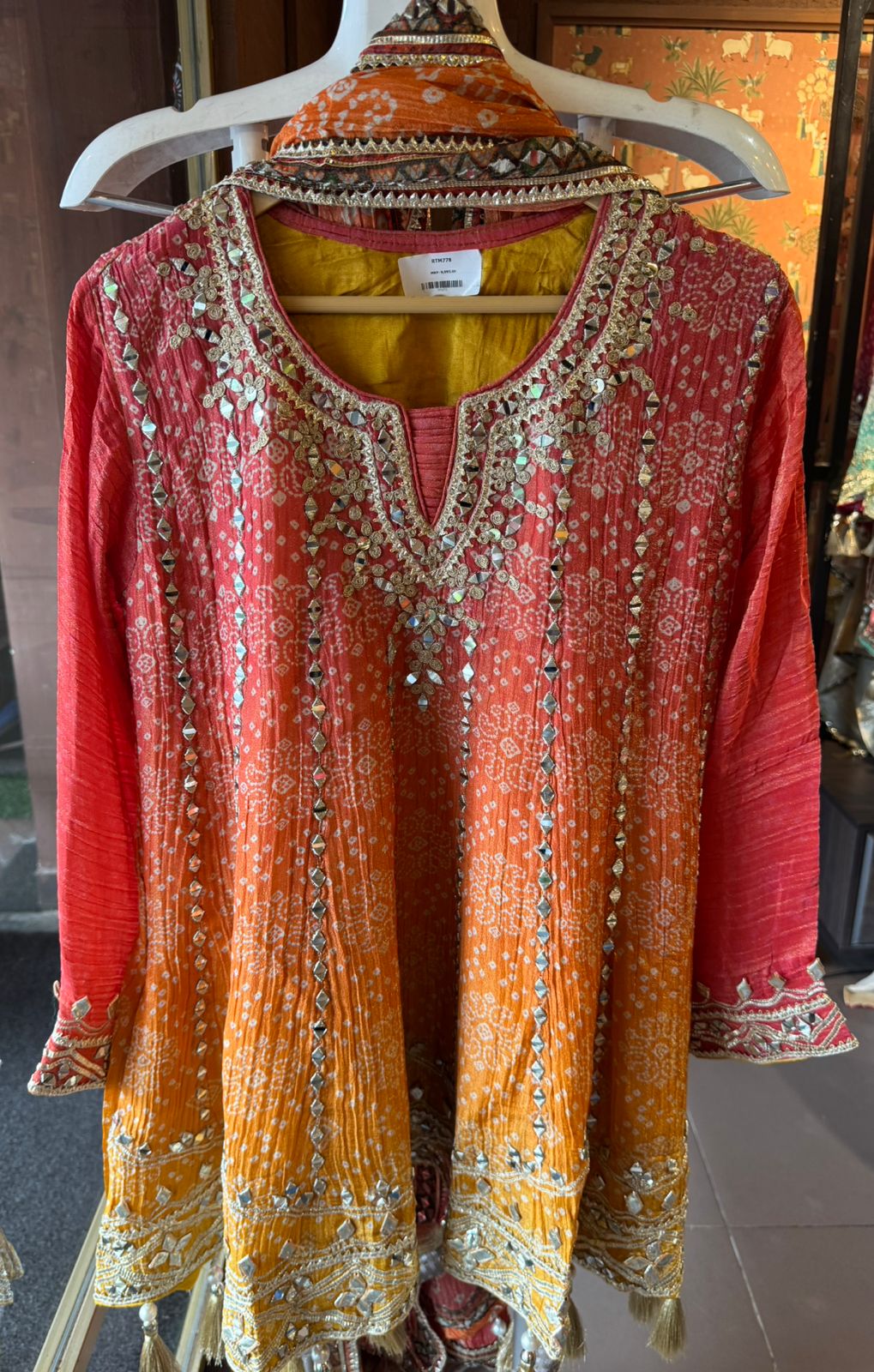 Ombré shaded crushed tissue bandhani printed sharara