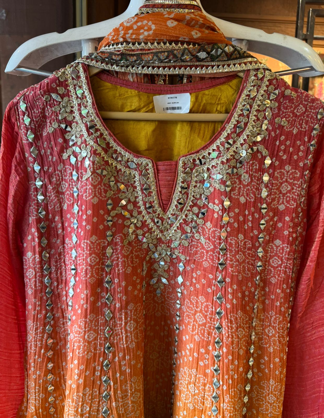 Ombré shaded crushed tissue bandhani printed sharara