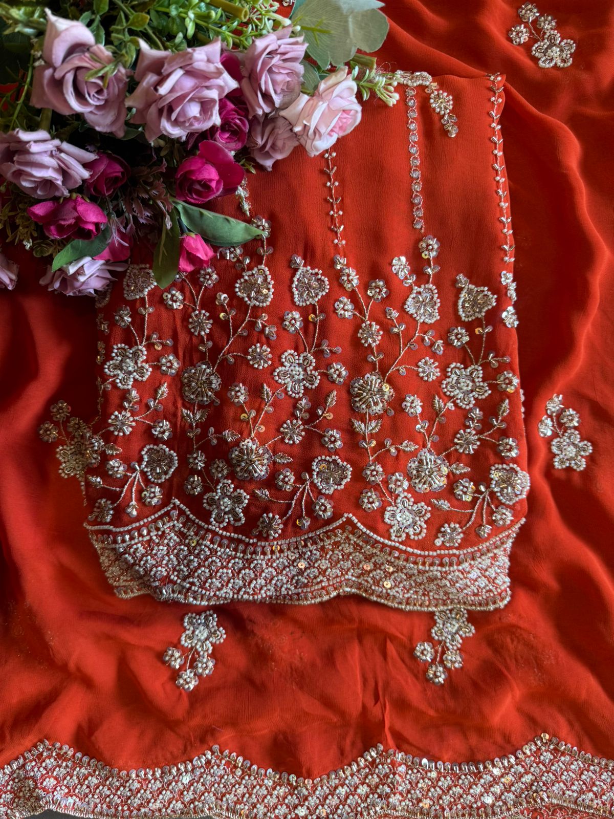 traditional deep Cherry red ethnic suit