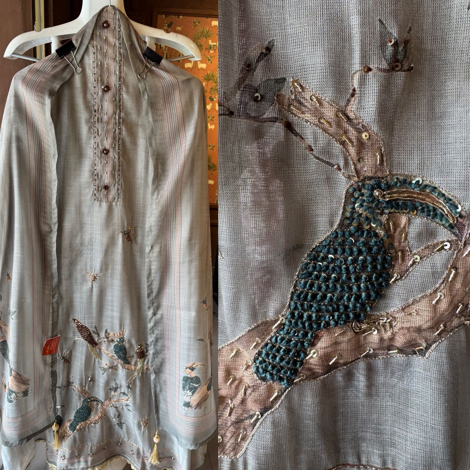 Ethnic kurta set with rich bird and floral embroidery