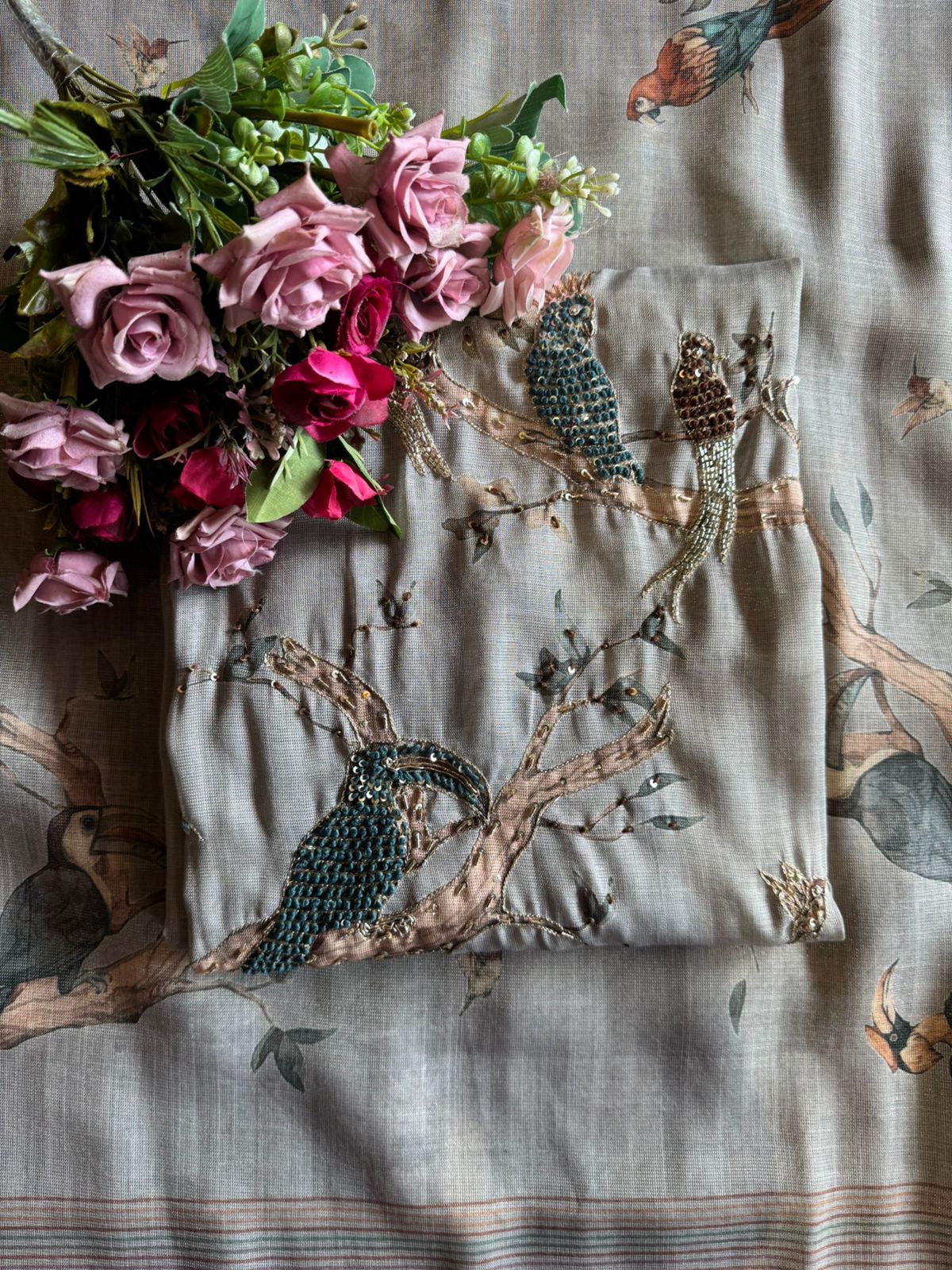 Ethnic kurta set with rich bird and floral embroidery