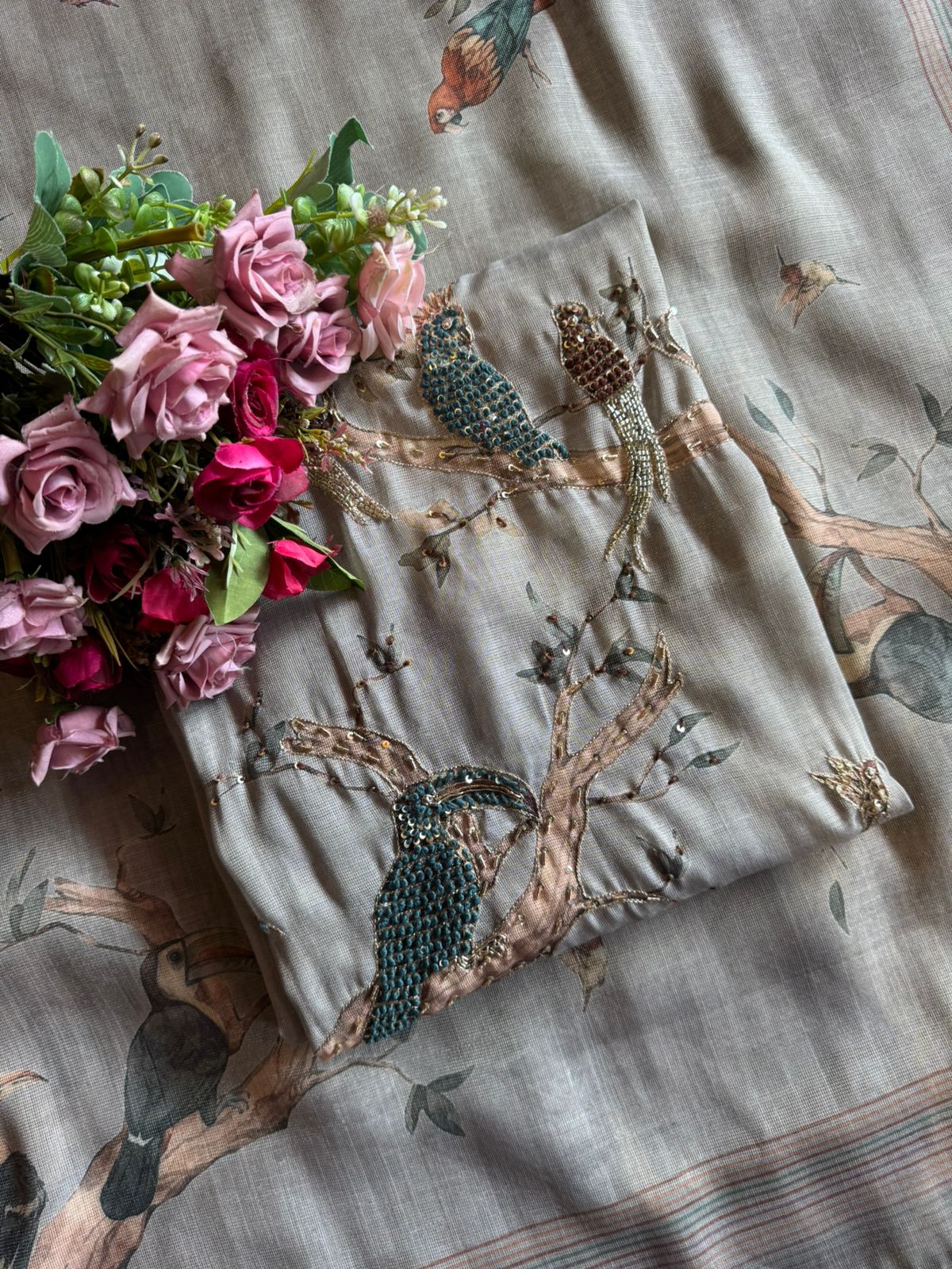 Ethnic kurta set with rich bird and floral embroidery