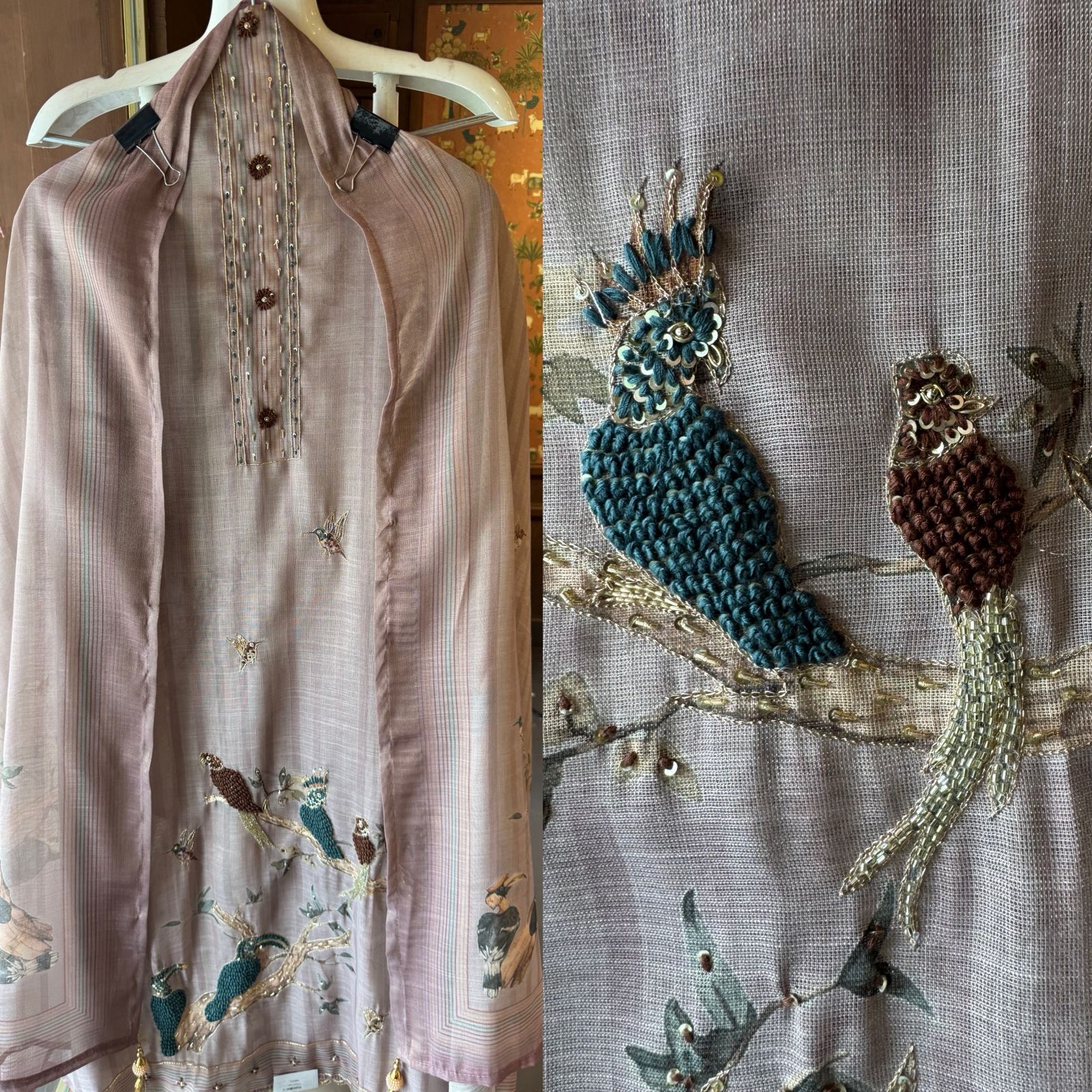 Ethnic kurta set with rich bird and floral embroidery