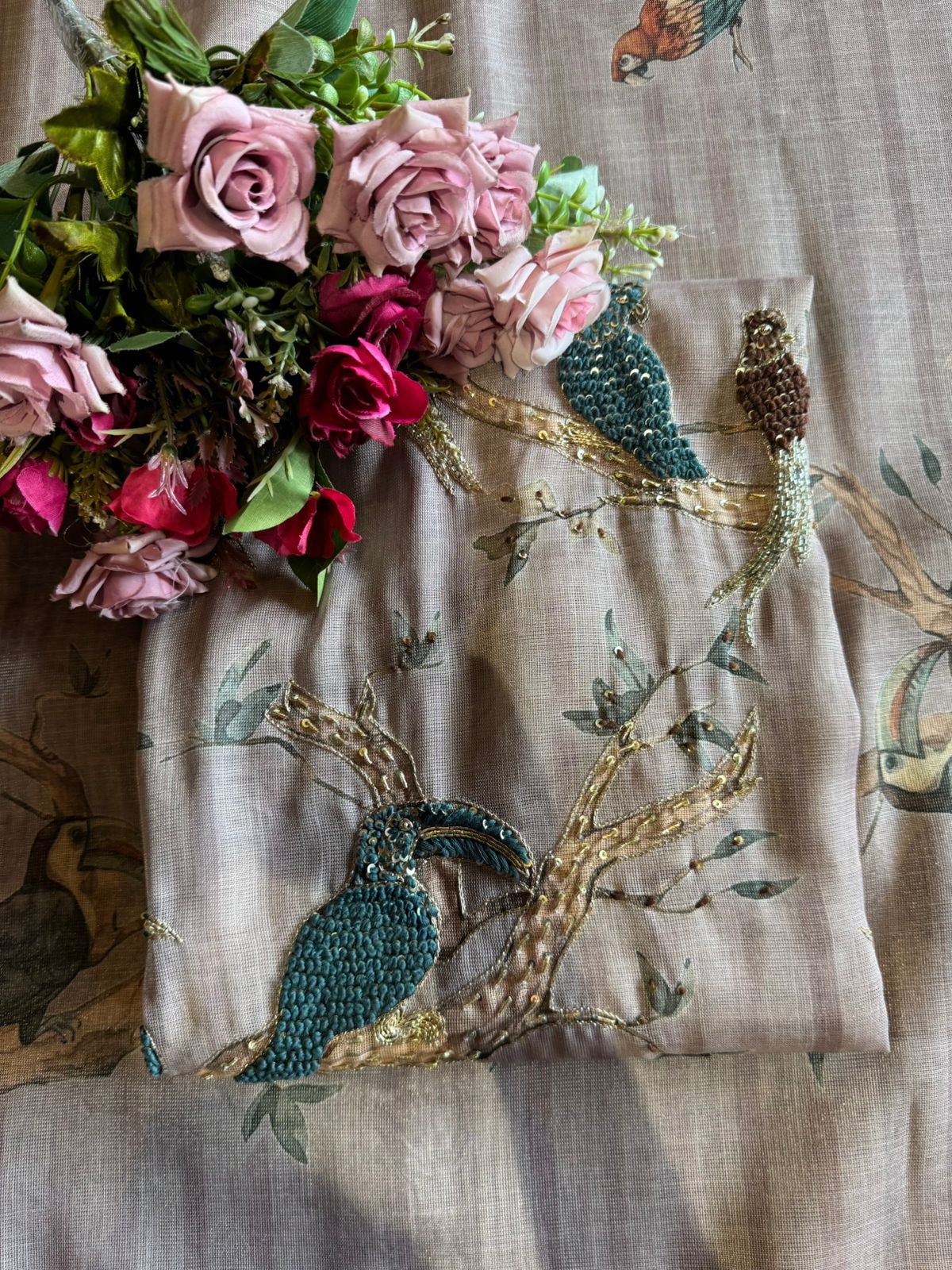 Ethnic kurta set with rich bird and floral embroidery