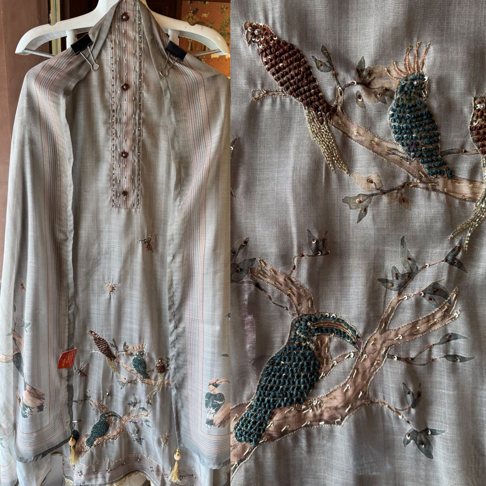 Ethnic kurta set with rich bird and floral embroidery