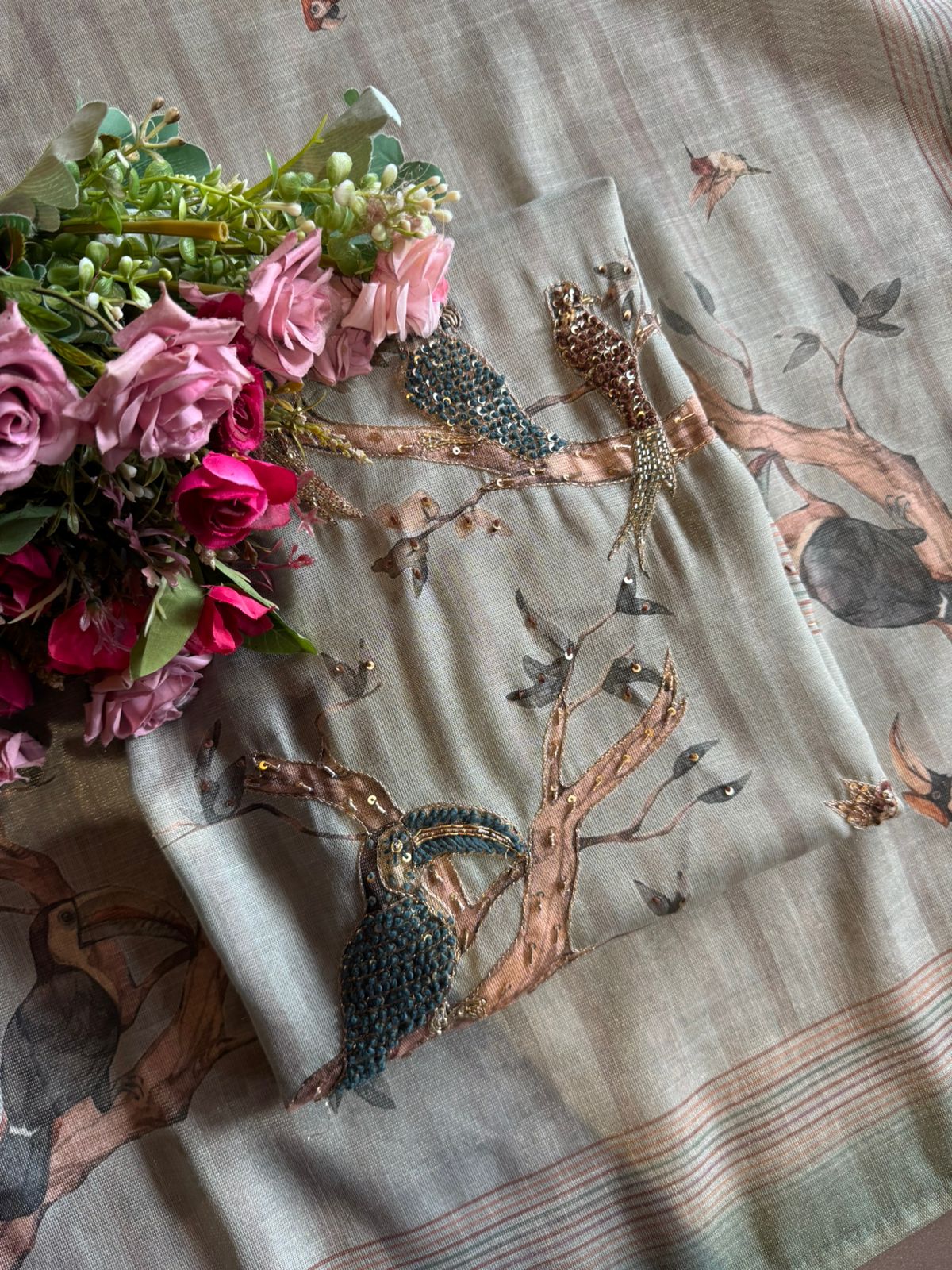 Ethnic kurta set with rich bird and floral embroidery