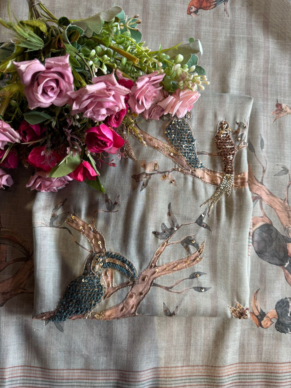 Ethnic kurta set with rich bird and floral embroidery