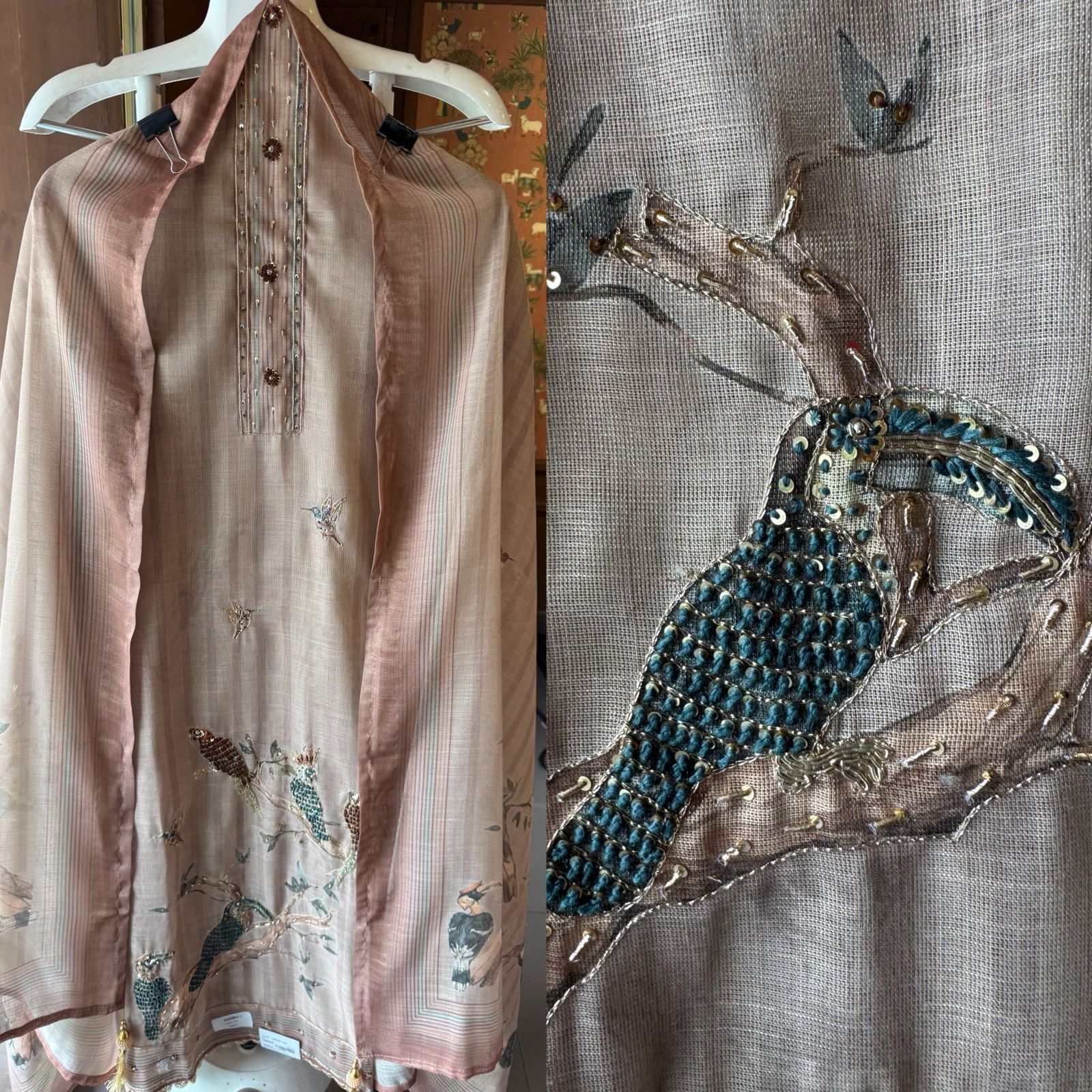 Ethnic kurta set with rich bird and floral embroidery