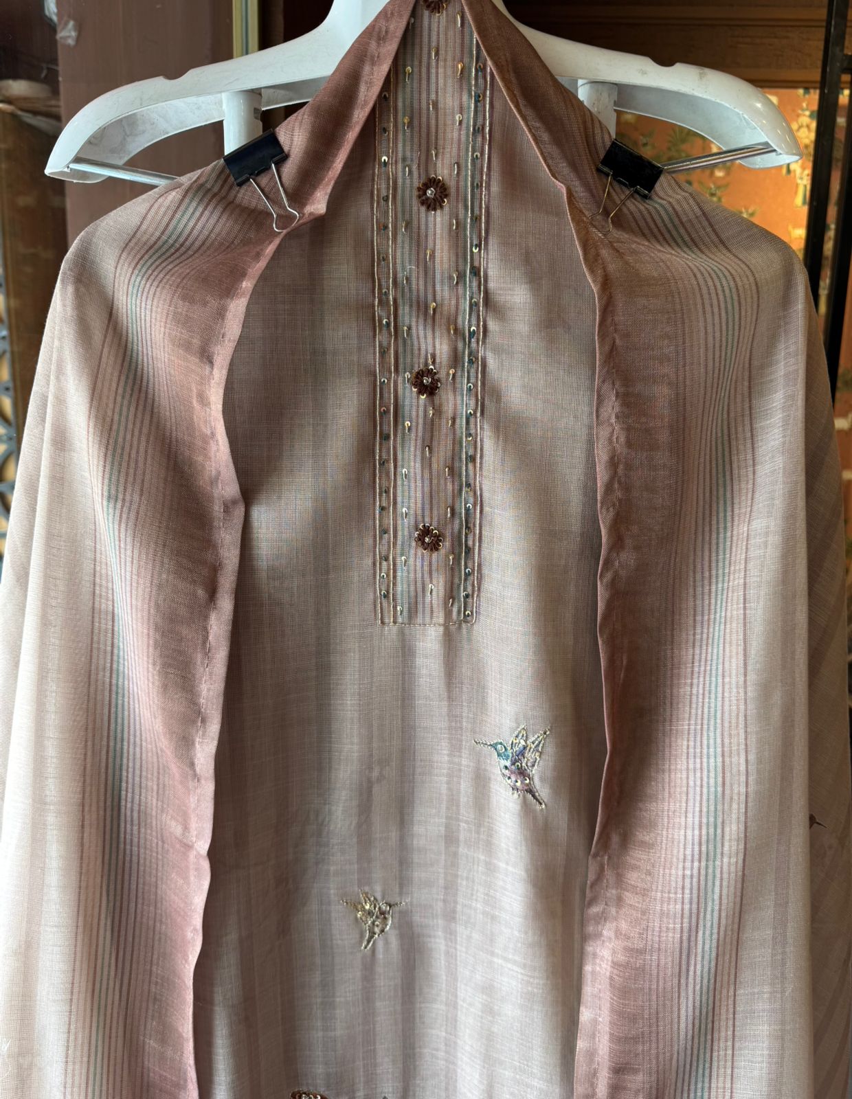 Ethnic kurta set with rich bird and floral embroidery