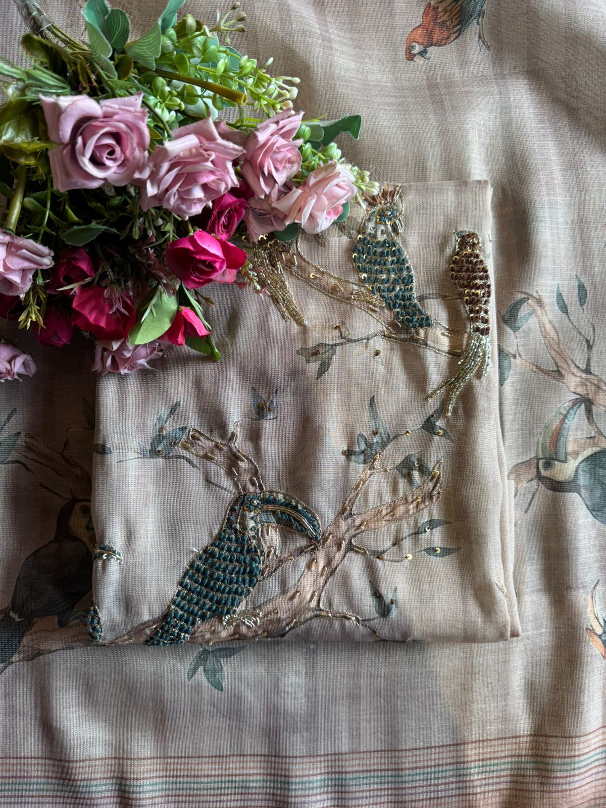 Ethnic kurta set with rich bird and floral embroidery