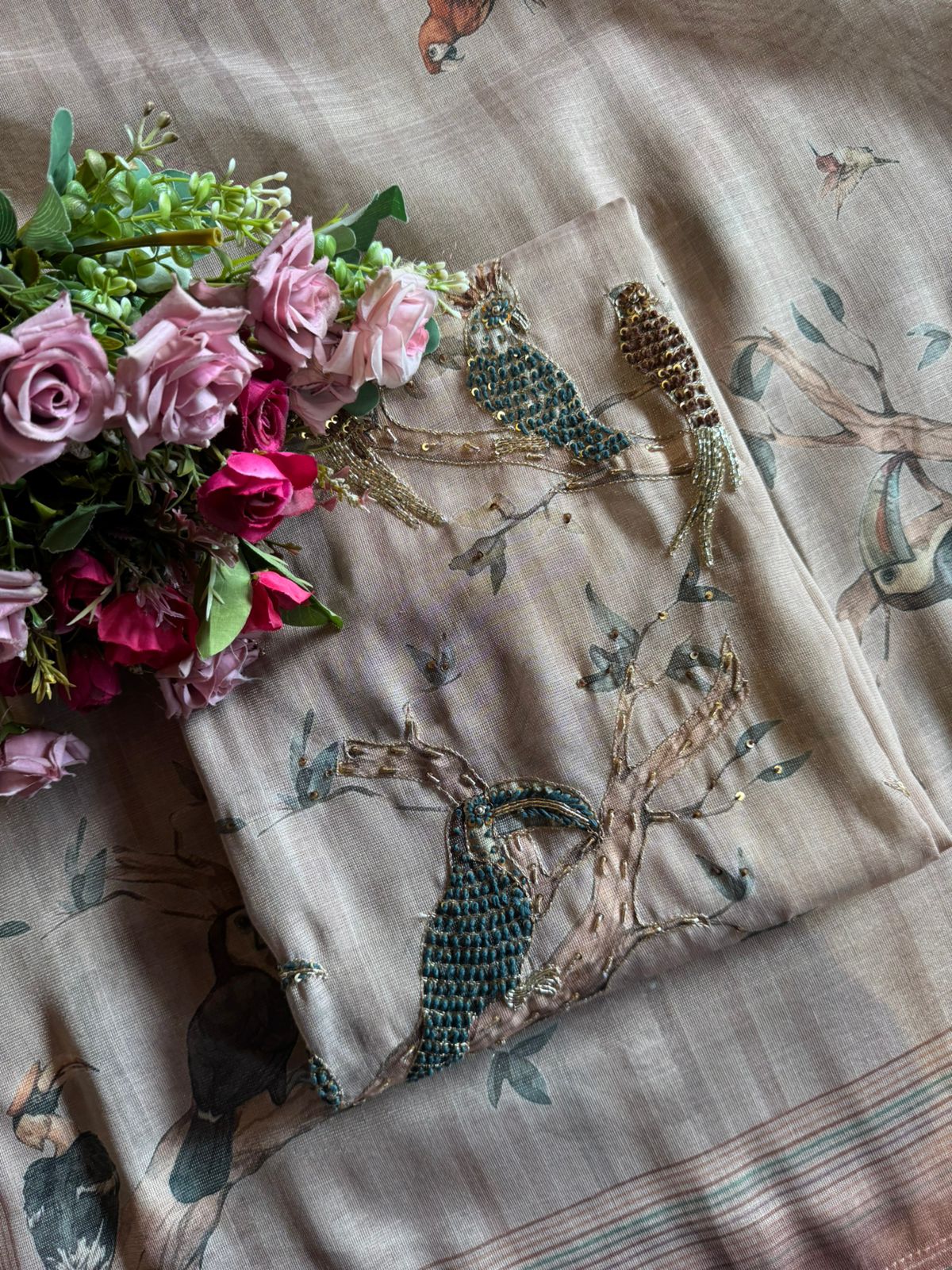 Ethnic kurta set with rich bird and floral embroidery