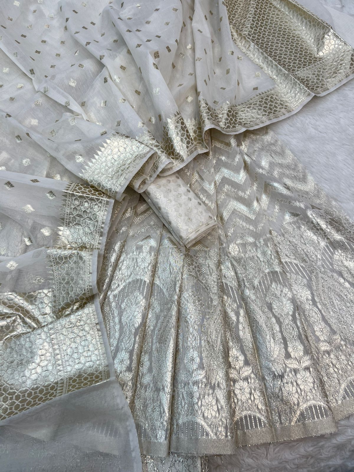 BANARASI PURE COTTON CHANDERI DYEABLE SKIRT LEHENGA