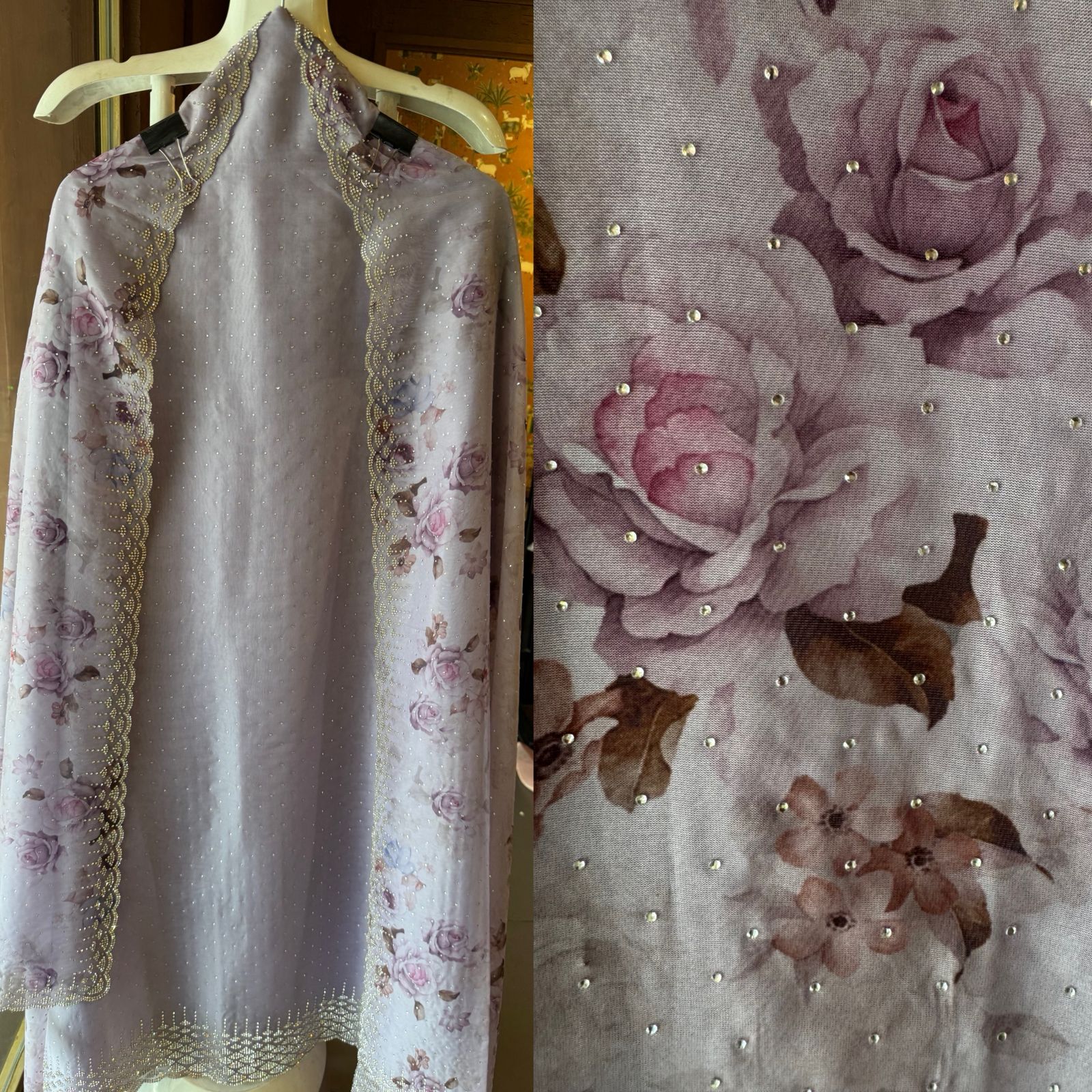 BEAUTIFUL UNSTITCHED SUIT DESIGN ON ORGANZA TISSUE