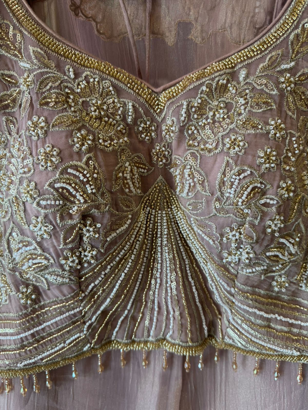 Hand embroidered suit set with cape style dupatta