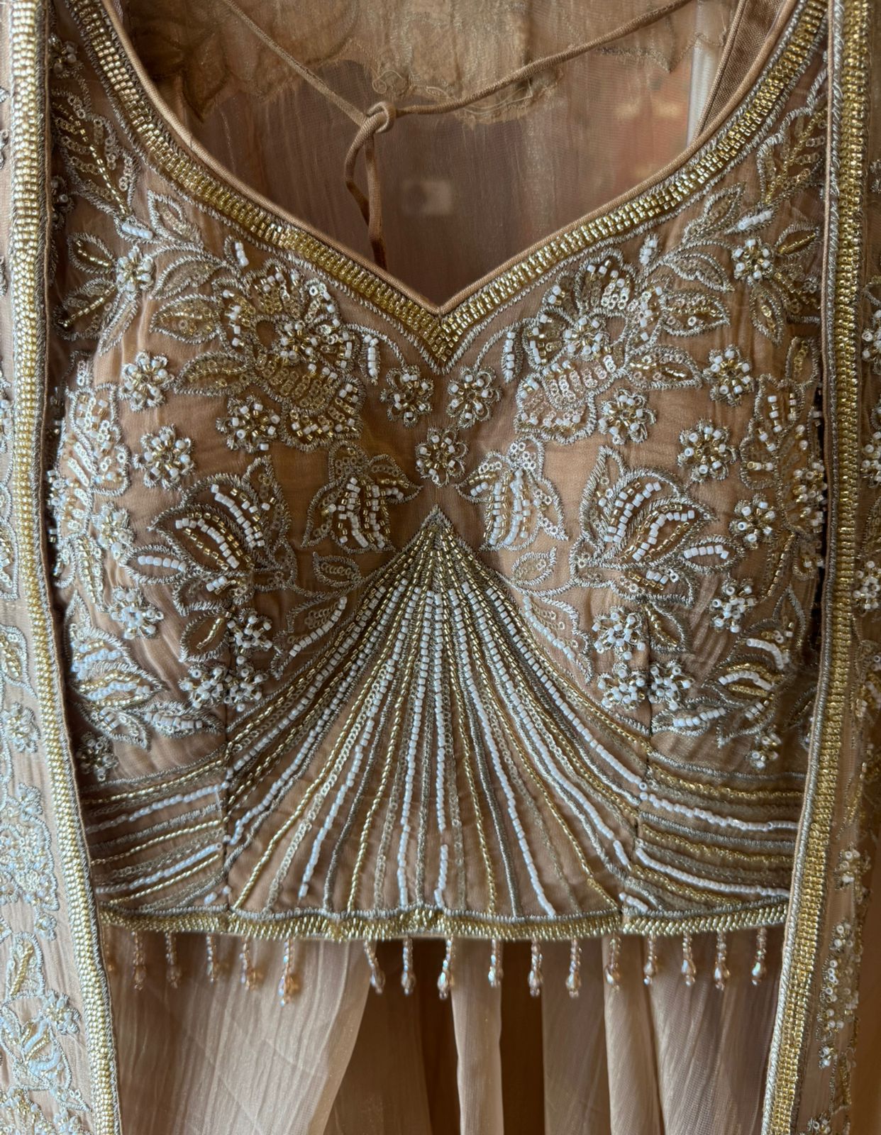 Hand embroidered suit set with cape style dupatta