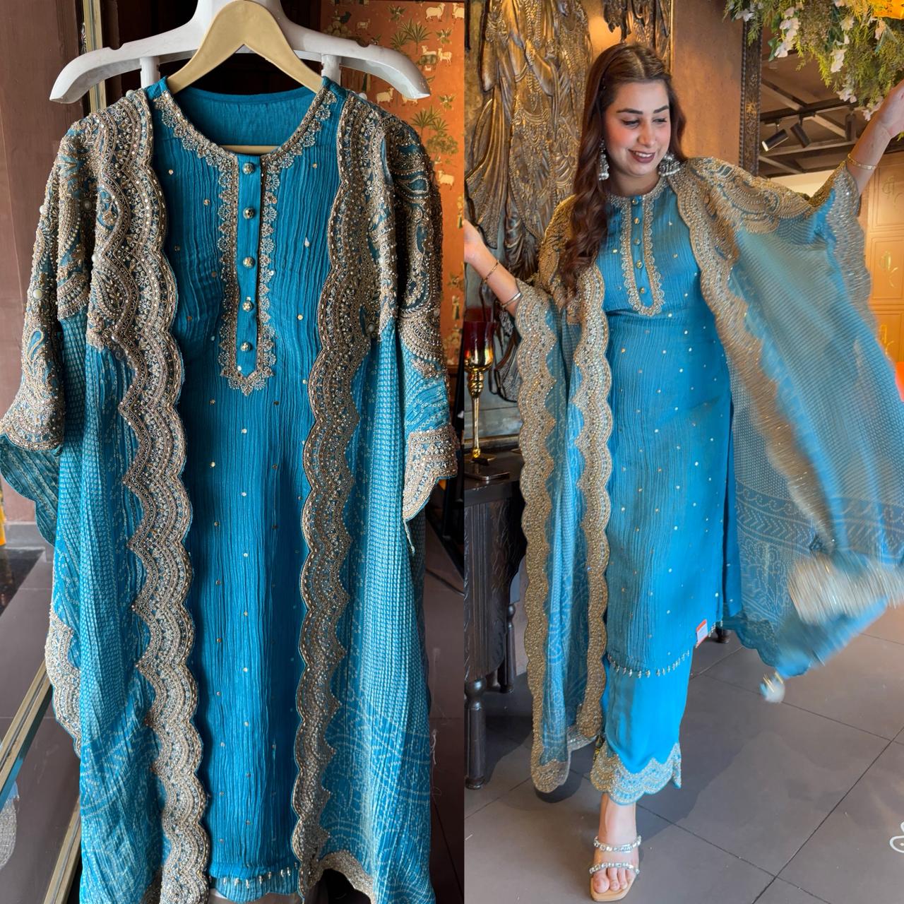 Straight crushed tissue Stitched Shirt