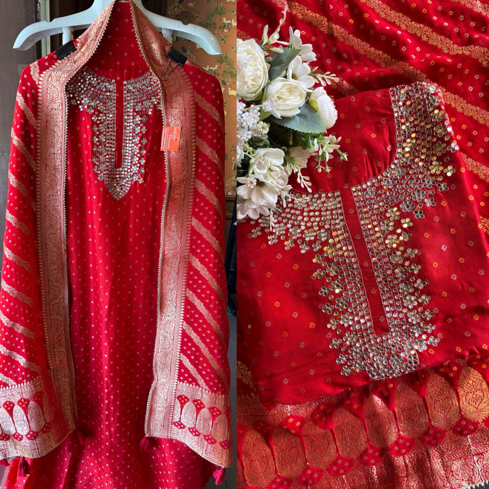 BEAUTIFUL ETHNIC SUIT IN WEAVING GHARCHOLA