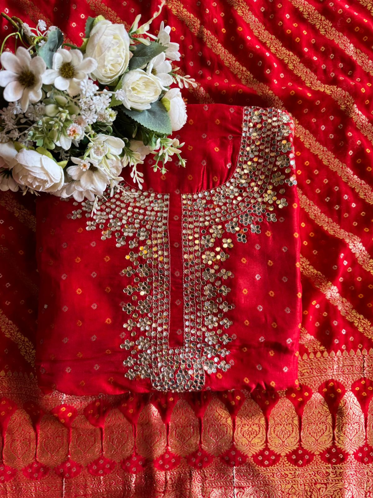 BEAUTIFUL ETHNIC SUIT IN WEAVING GHARCHOLA