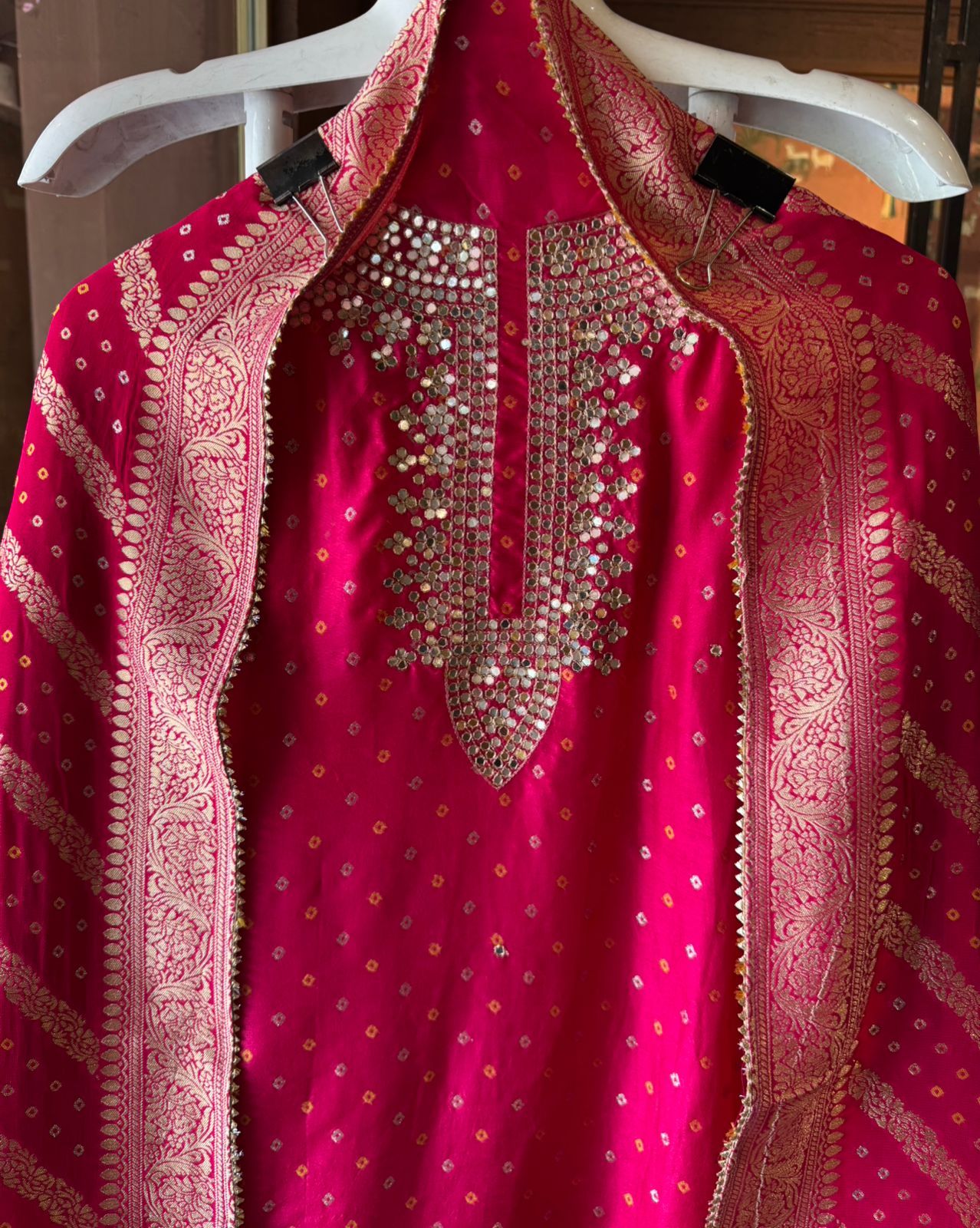 BEAUTIFUL ETHNIC SUIT IN WEAVING GHARCHOLA