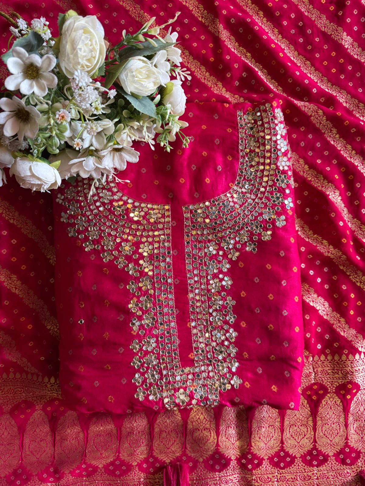 BEAUTIFUL ETHNIC SUIT IN WEAVING GHARCHOLA